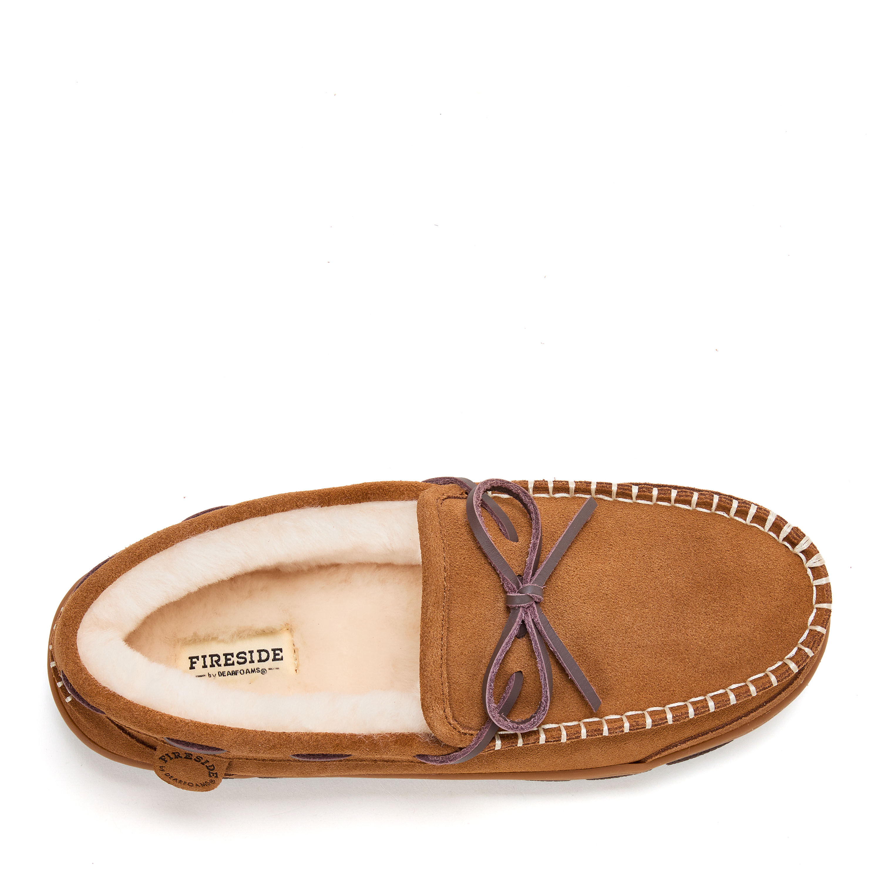 Men's Fireside by Dearfoams Forster Genuine Shearling Moc With Stitching