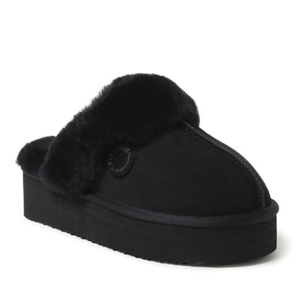 Women's Fireside by Dearfoams Melton Genuine Shearling Platform Scuff
