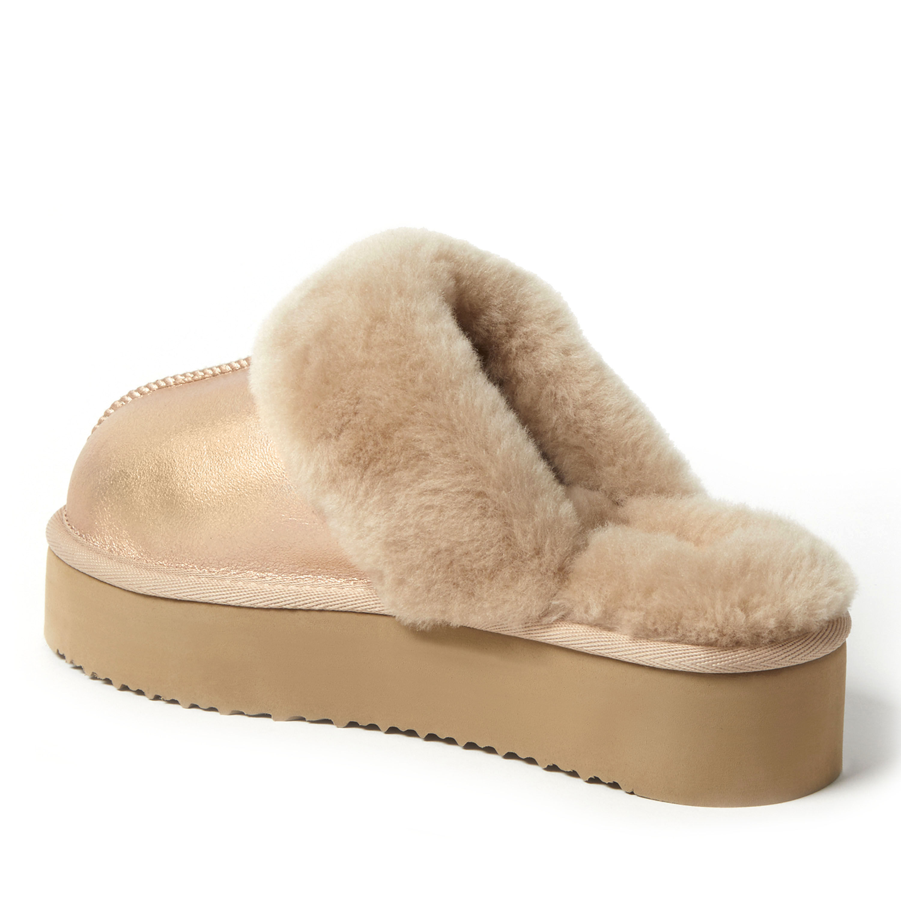 Women's Fireside by Dearfoams Melton Genuine Shearling Platform Scuff