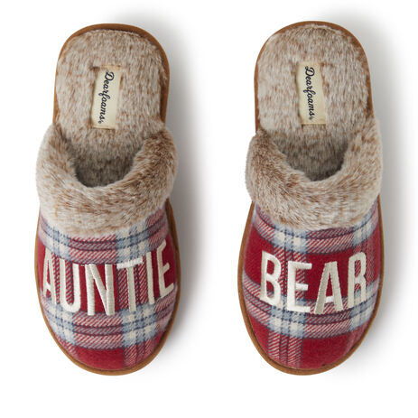 Women's Auntie Bear Red Plaid Scuff Slippers