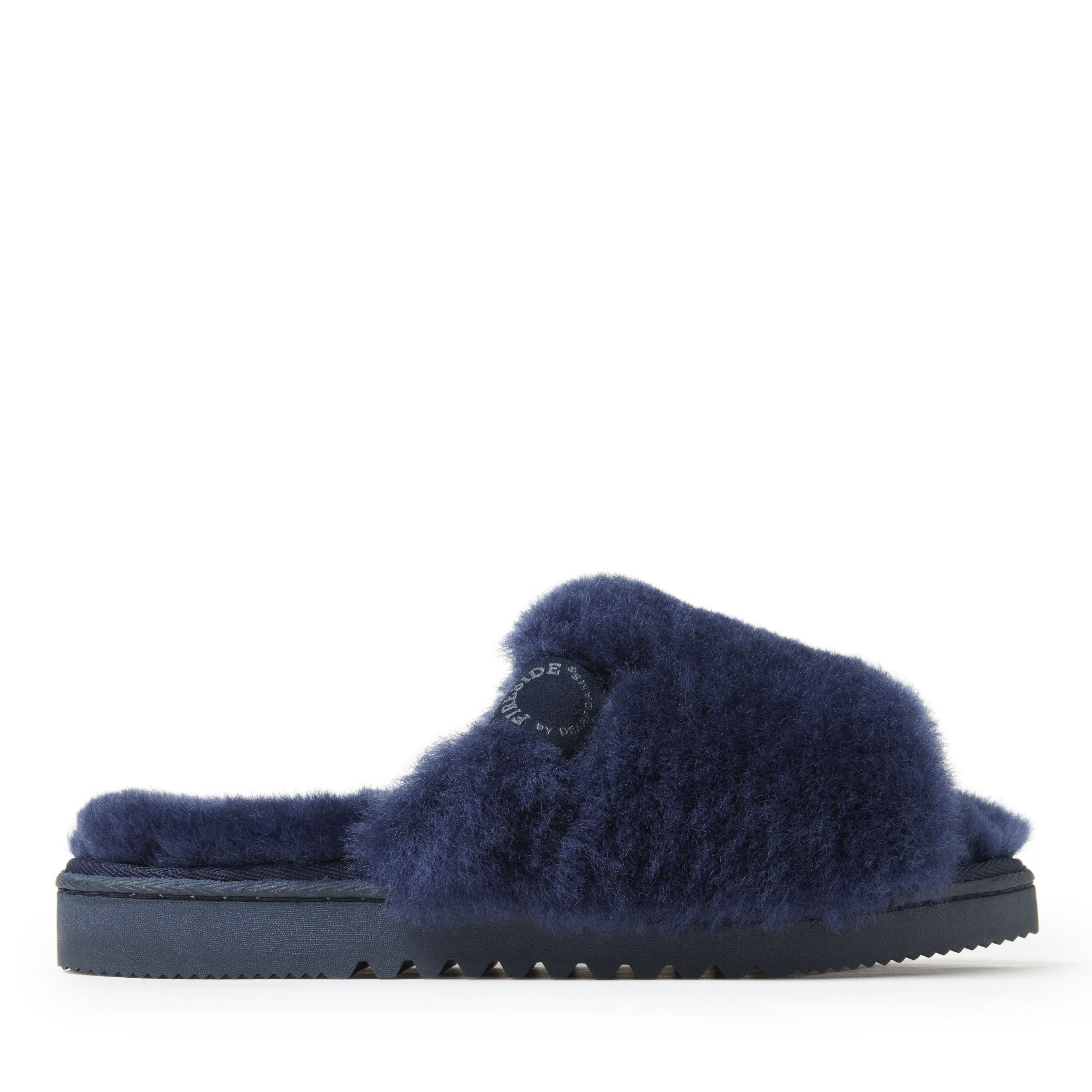 Women's Fireside by Dearfoams Cairns Genuine Shearling Slide Slipper with Metallic Suede Trim