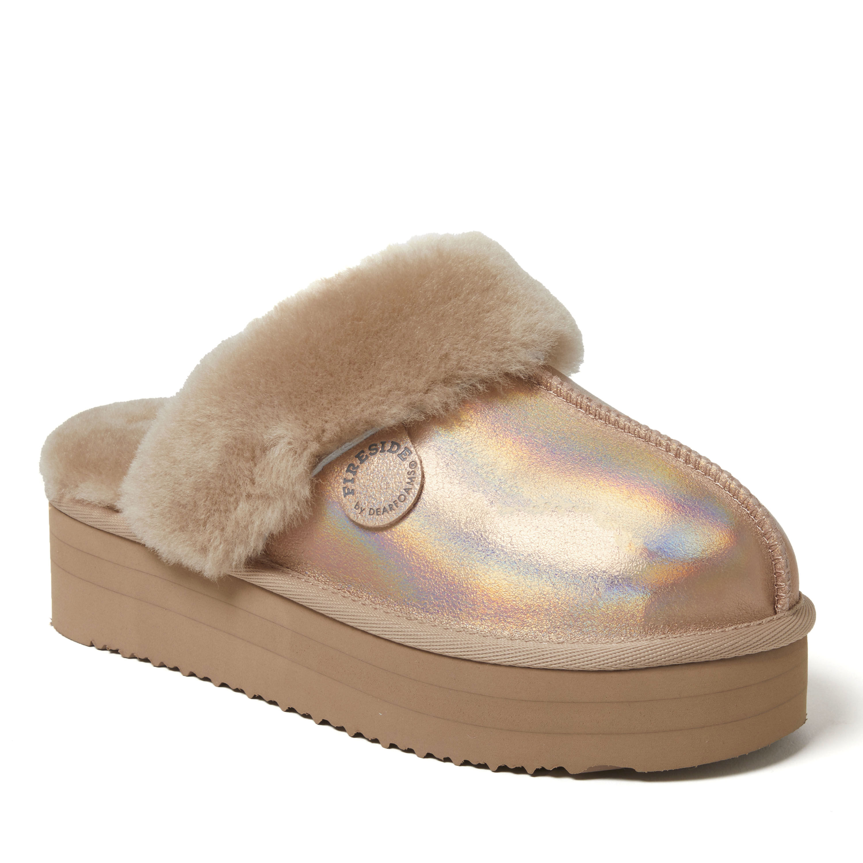 Women's Fireside by Dearfoams Melton Genuine Shearling Platform Scuff