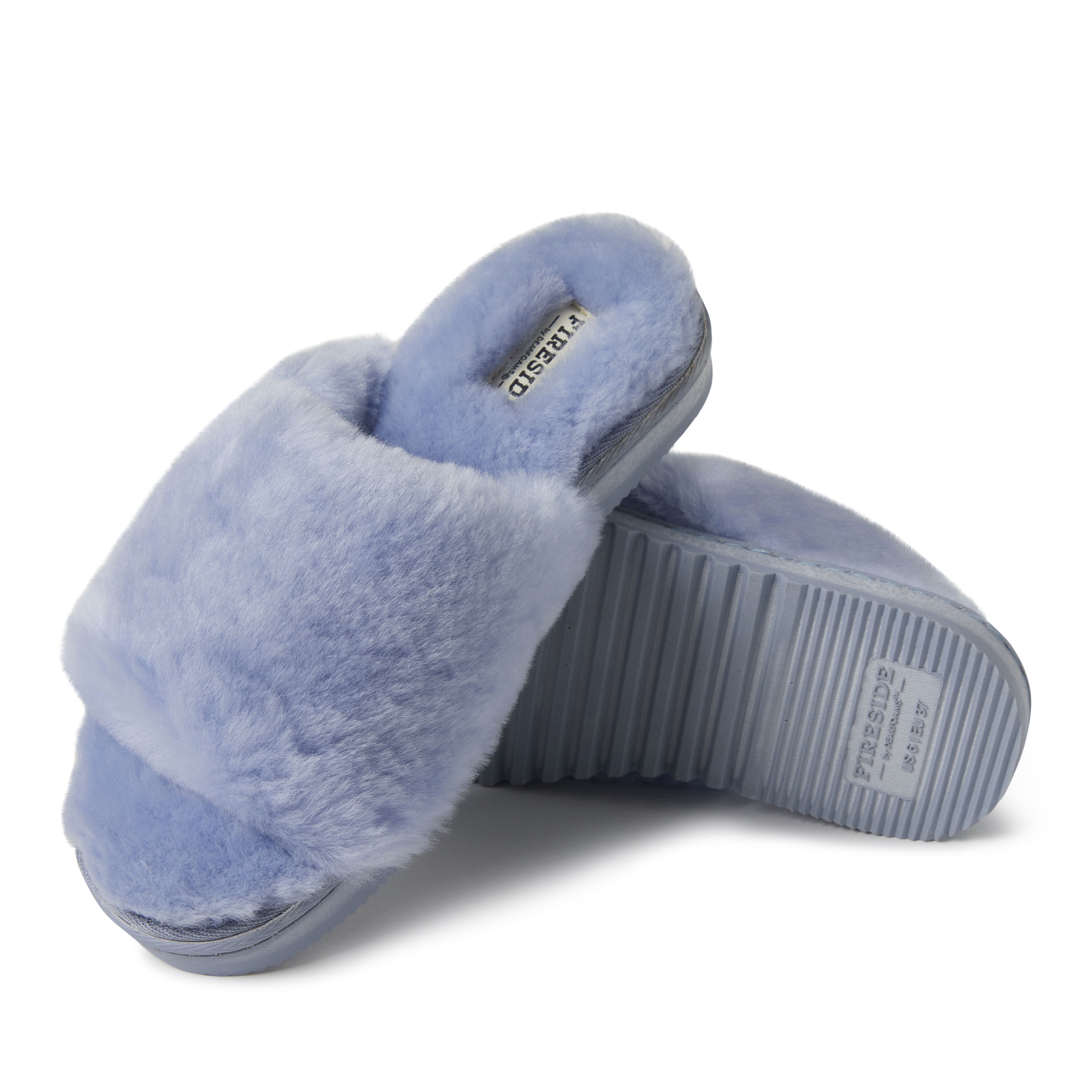 Women's Fireside by Dearfoams Cairns Genuine Shearling Slide Slipper with Metallic Suede Trim