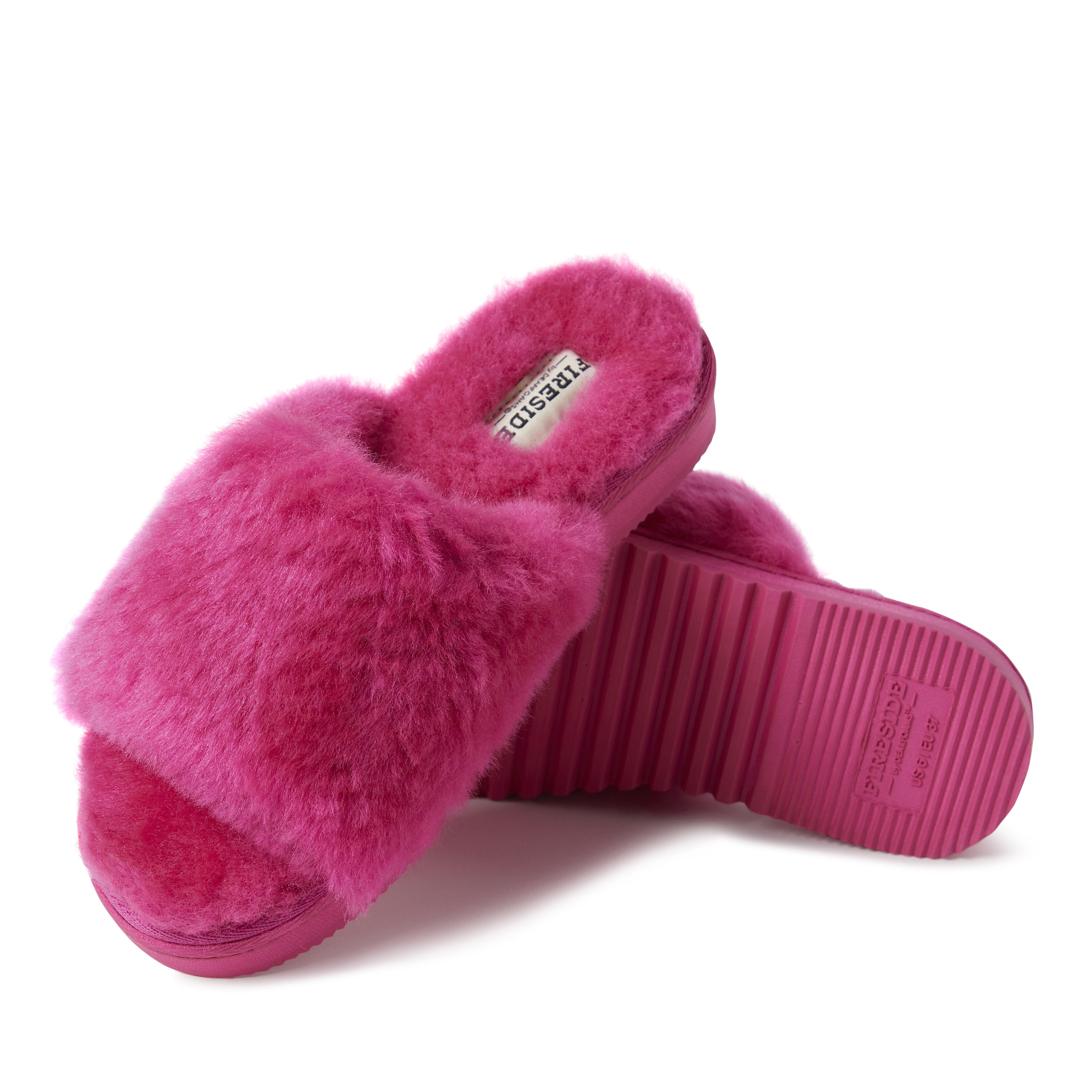 Women's Fireside by Dearfoams Cairns Genuine Shearling Slide Slipper with Metallic Suede Trim
