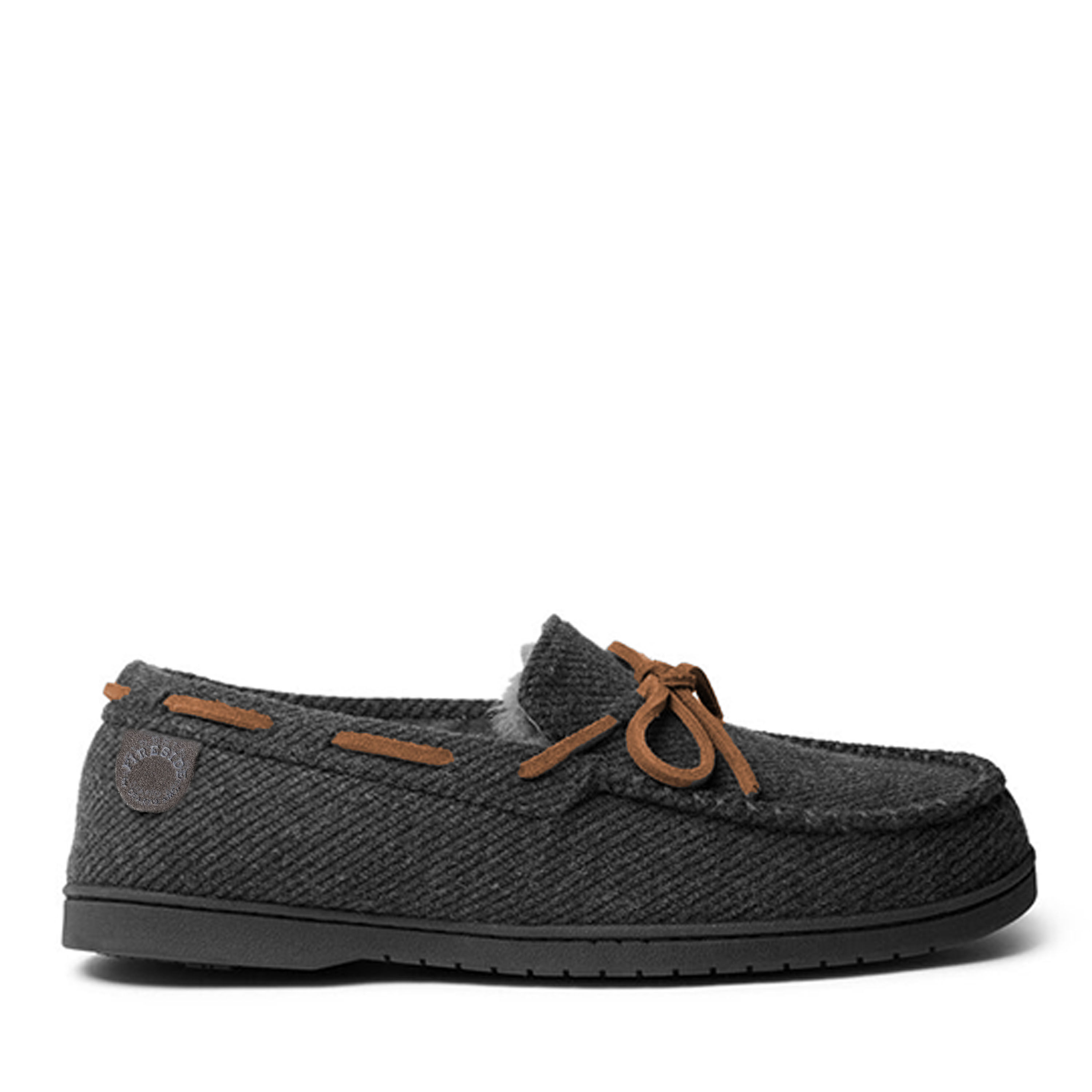Men s Fireside by Dearfoams Grafton Herringbone or Microwool and Genuine Shearling Moccasin Slipper with Tie