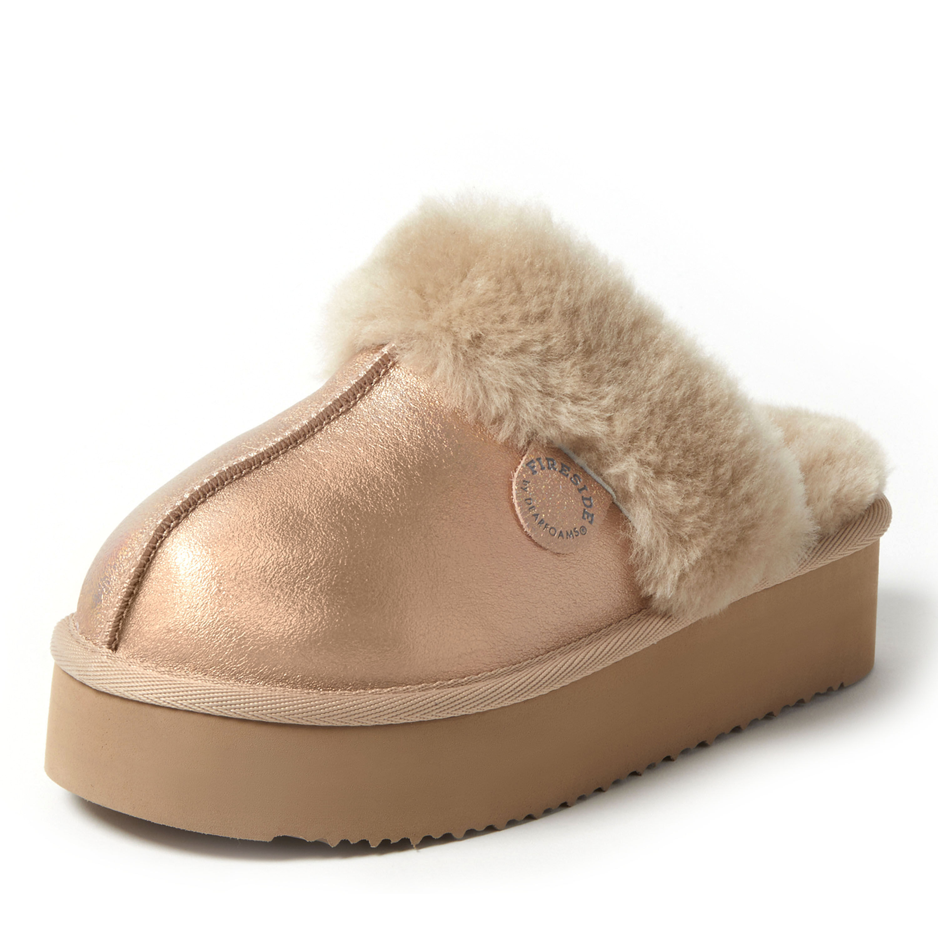 Women's Fireside by Dearfoams Melton Genuine Shearling Platform Scuff