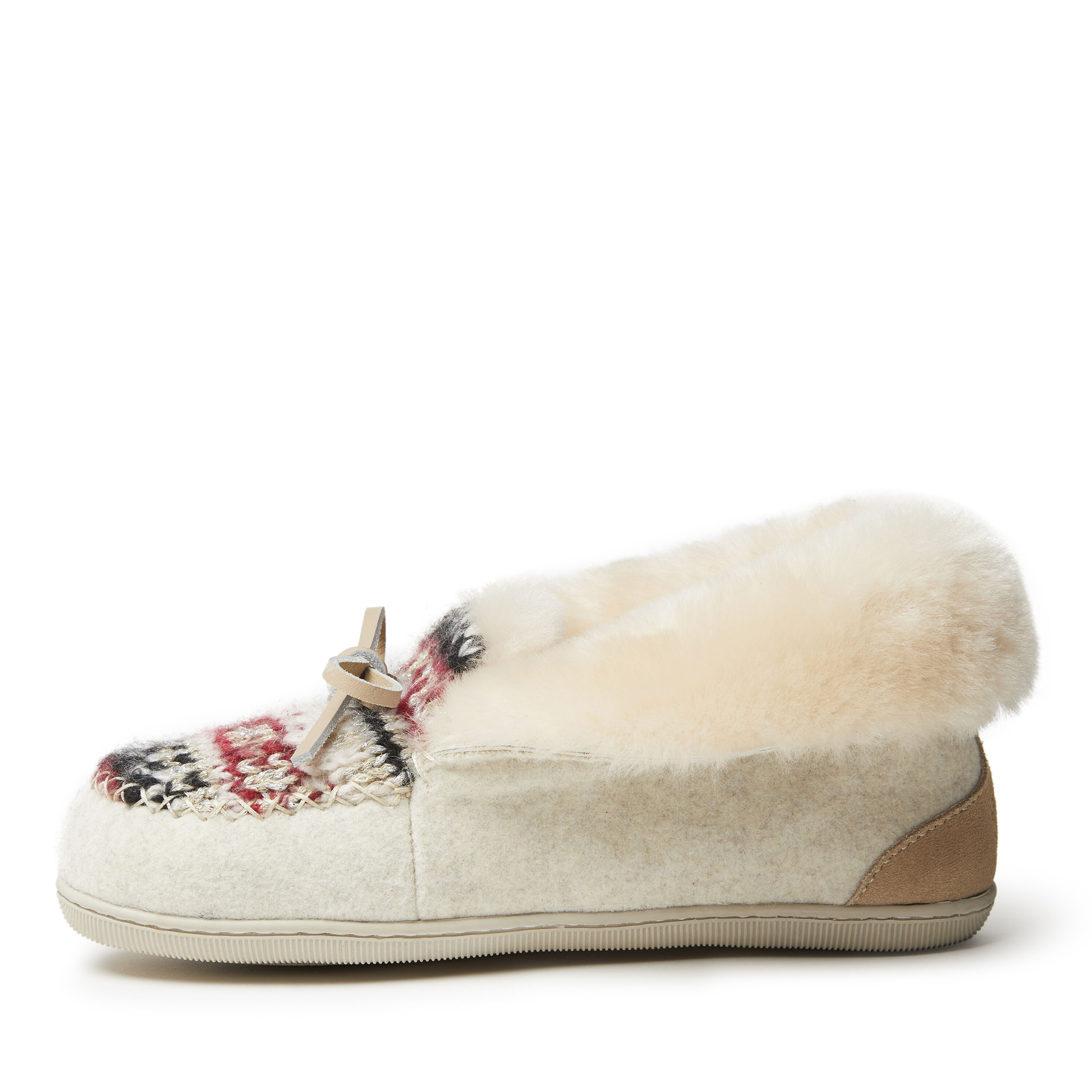 Women's Brisbane Sparkle Fairisle Knit, Microwool and Genuine Shearling Foldover Moccasin Slipper with Tie