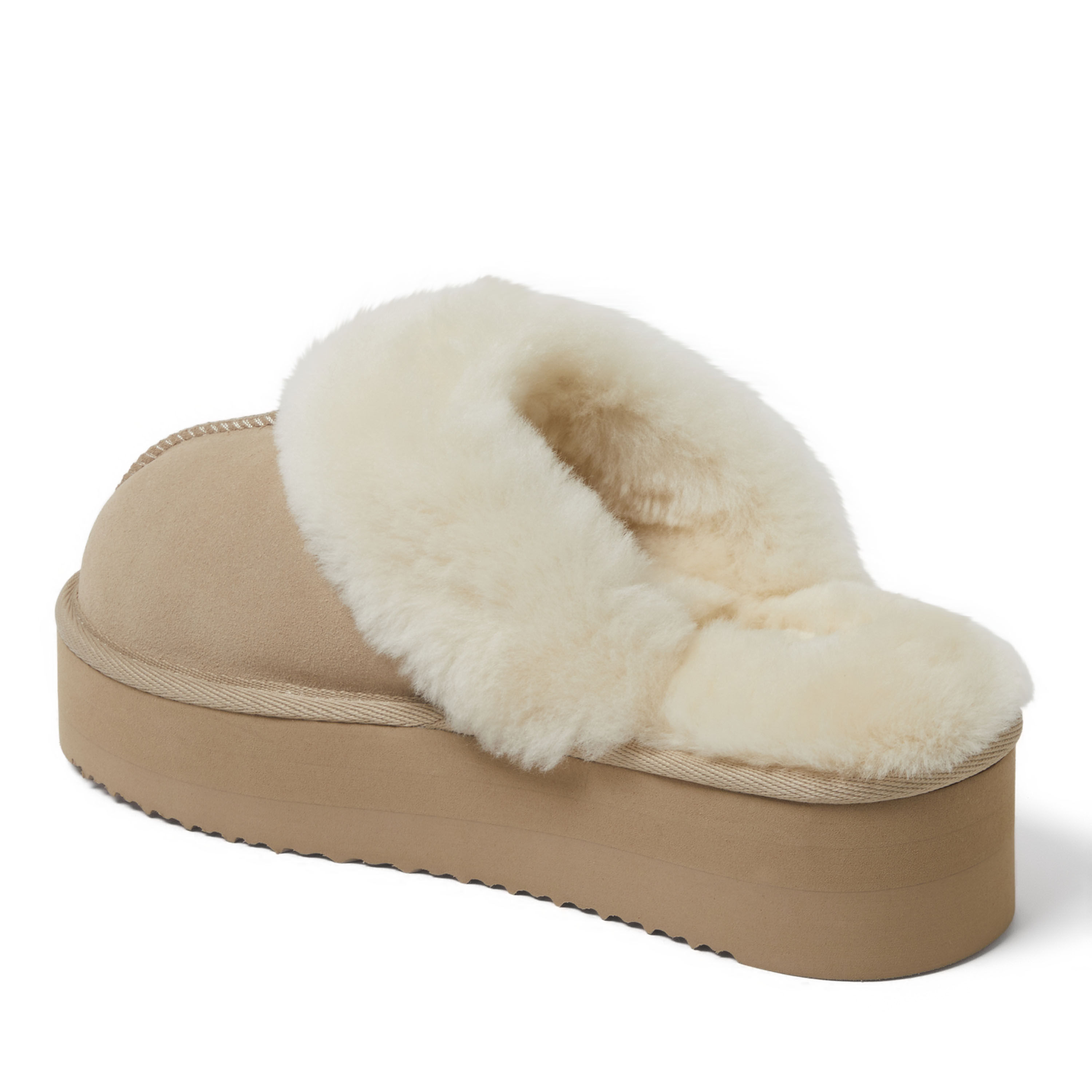 Women's Fireside by Dearfoams Melton Genuine Shearling Platform Scuff