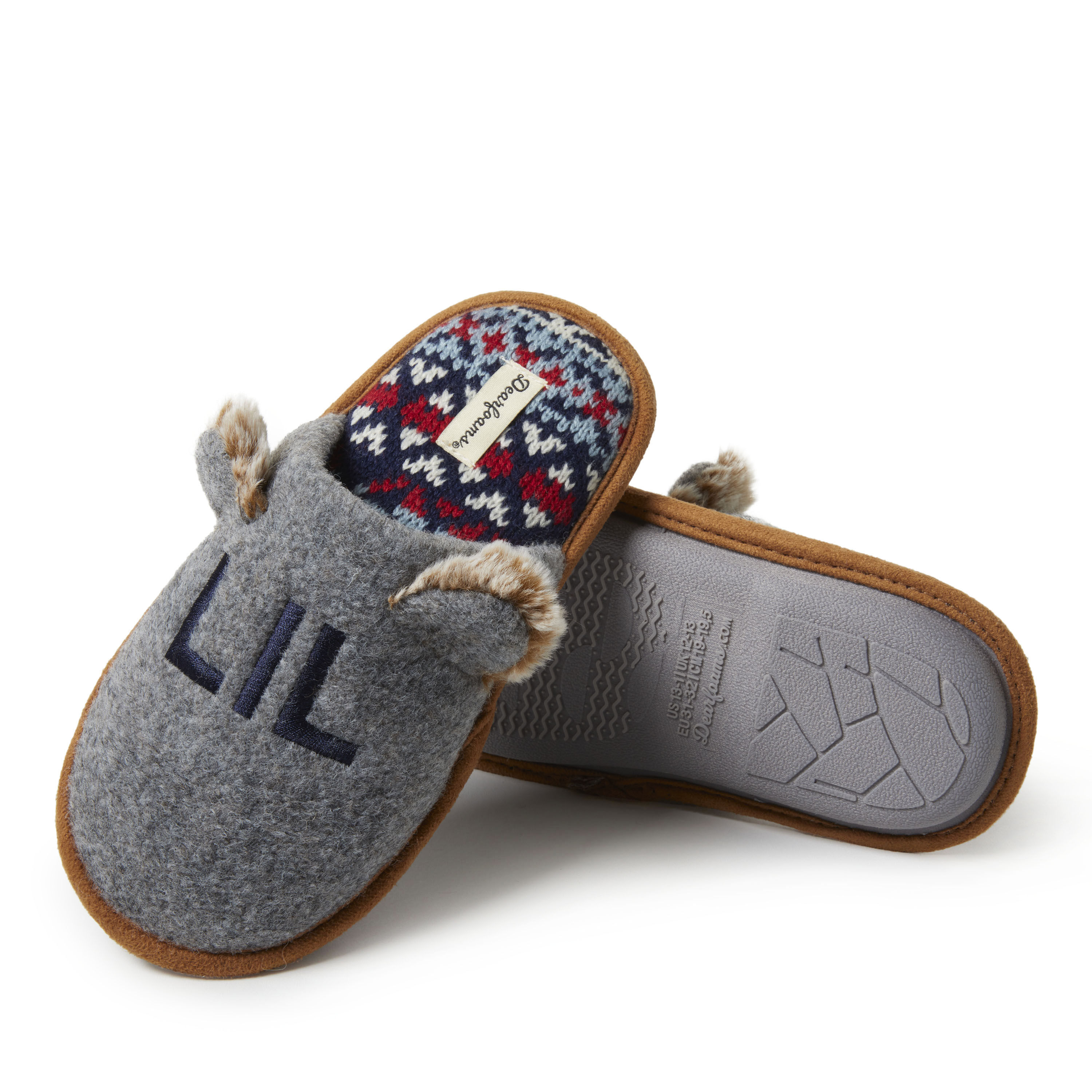 Kid's Grey Felted Lil Bear Scuff Slippers