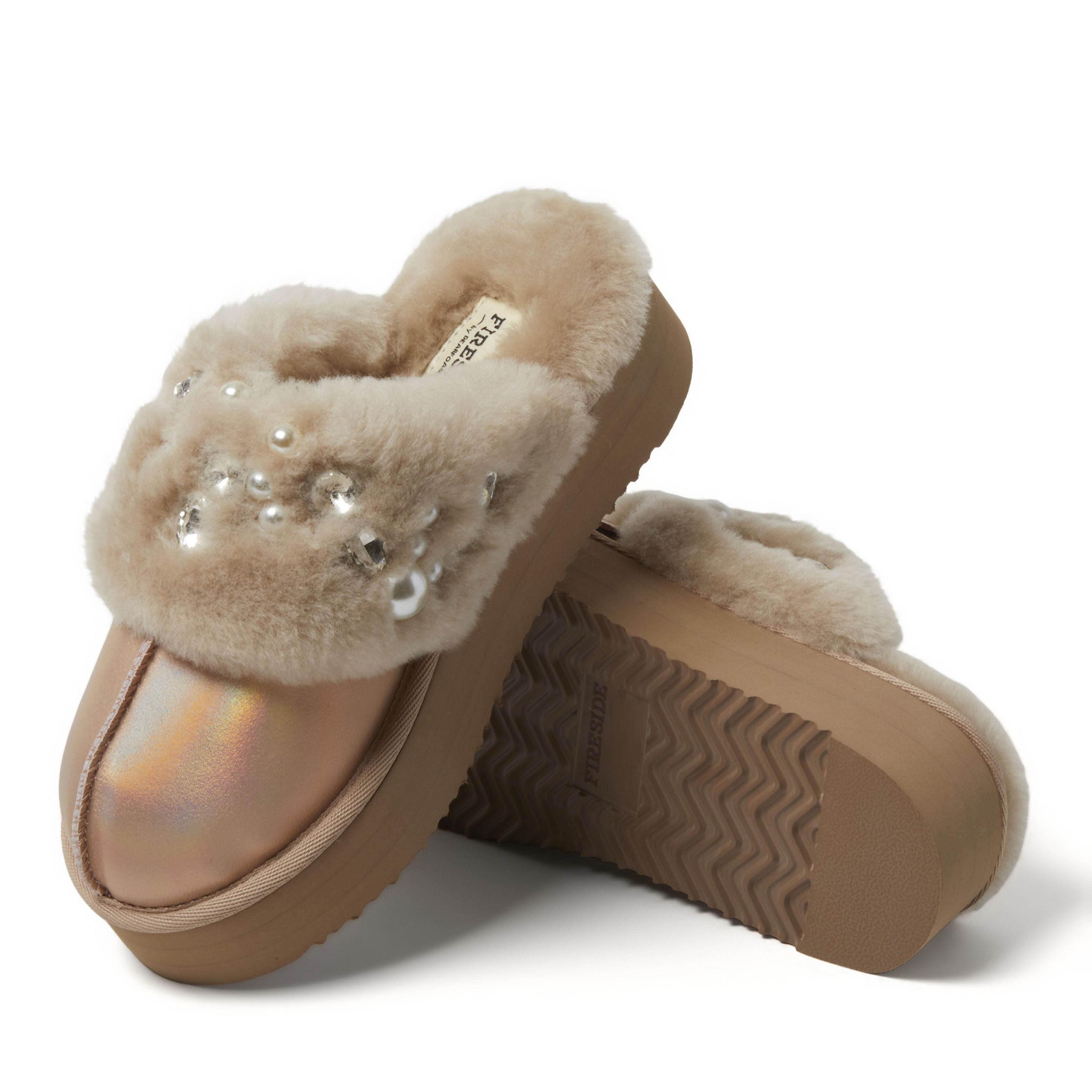 Women's Fireside by Dearfoams Ballina Embellished Genuine Shearling Scuff
