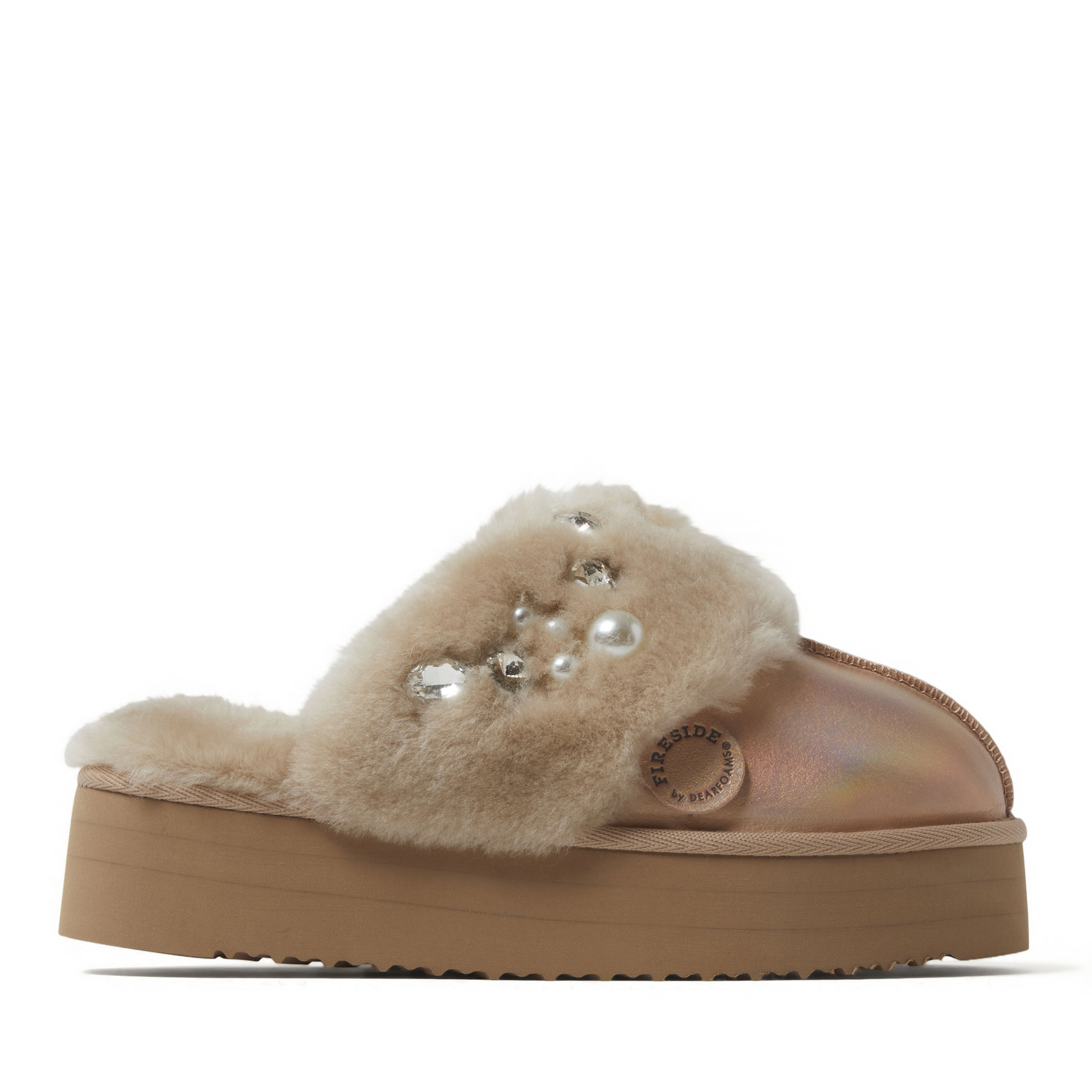 Women's Fireside by Dearfoams Ballina Embellished Genuine Shearling Scuff