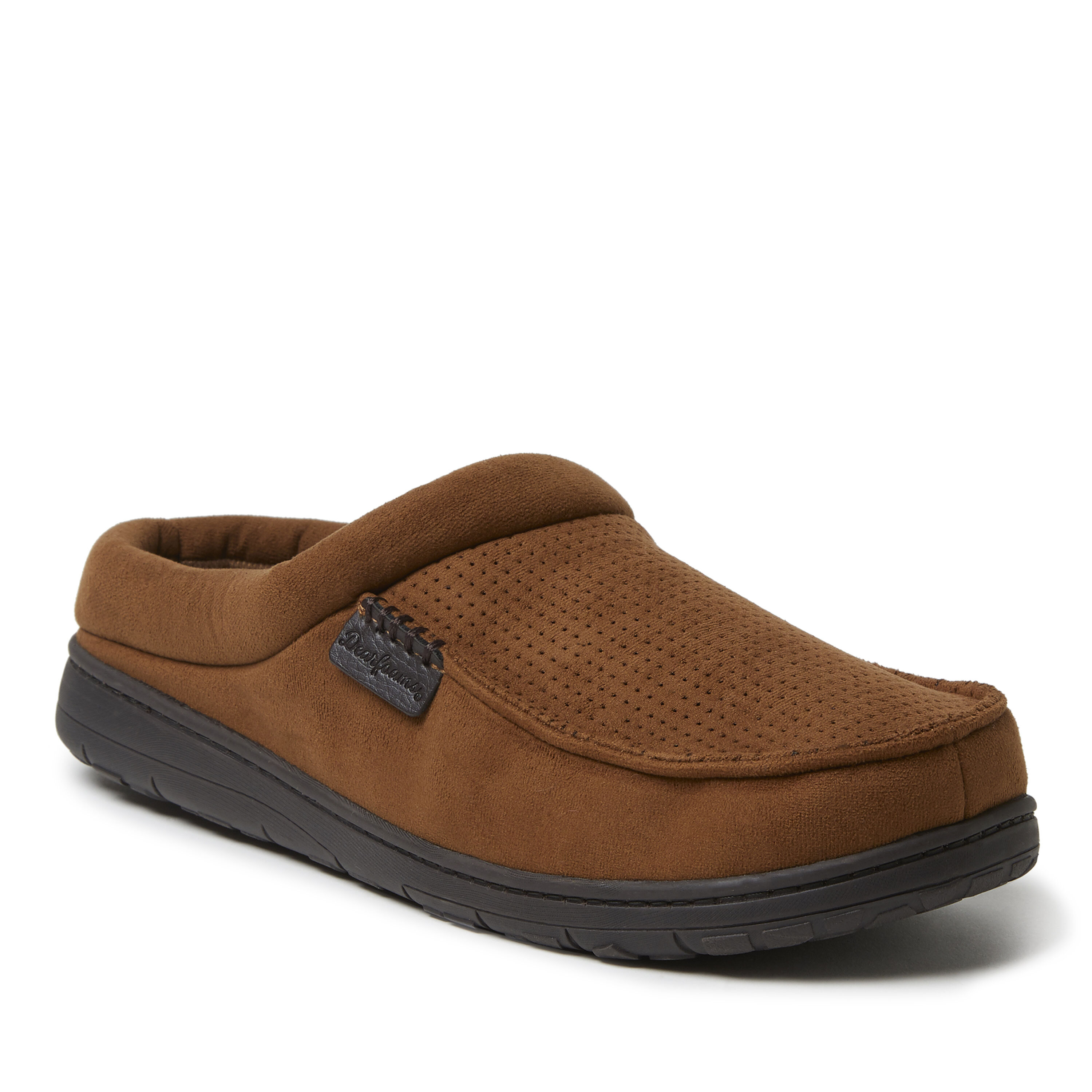 Men's dearfoams perforated shop microsuede clog slippers