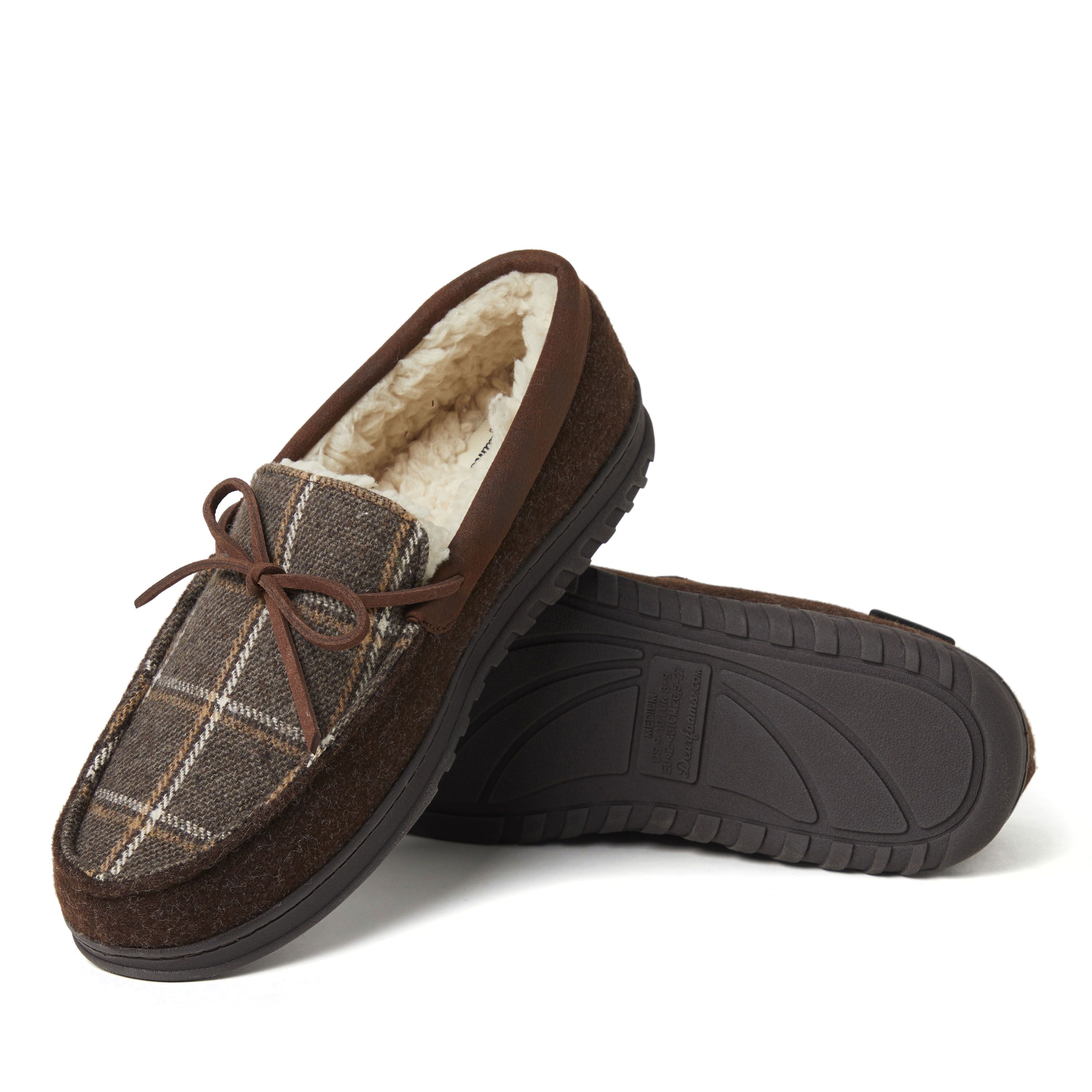 Men's Ethan Woven Plaid and Microwool Moccasin with Tie Slipper