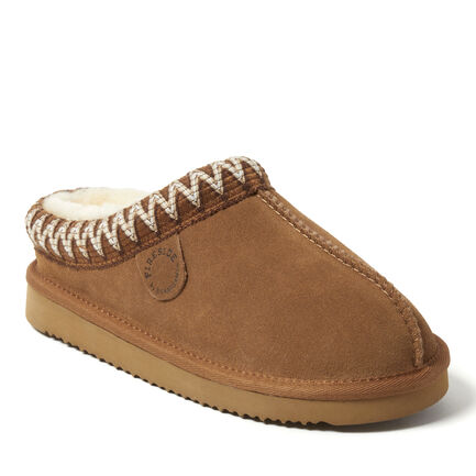 Women's Fireside by Dearfoams Greta Genuine Shearling Clog With Taping
