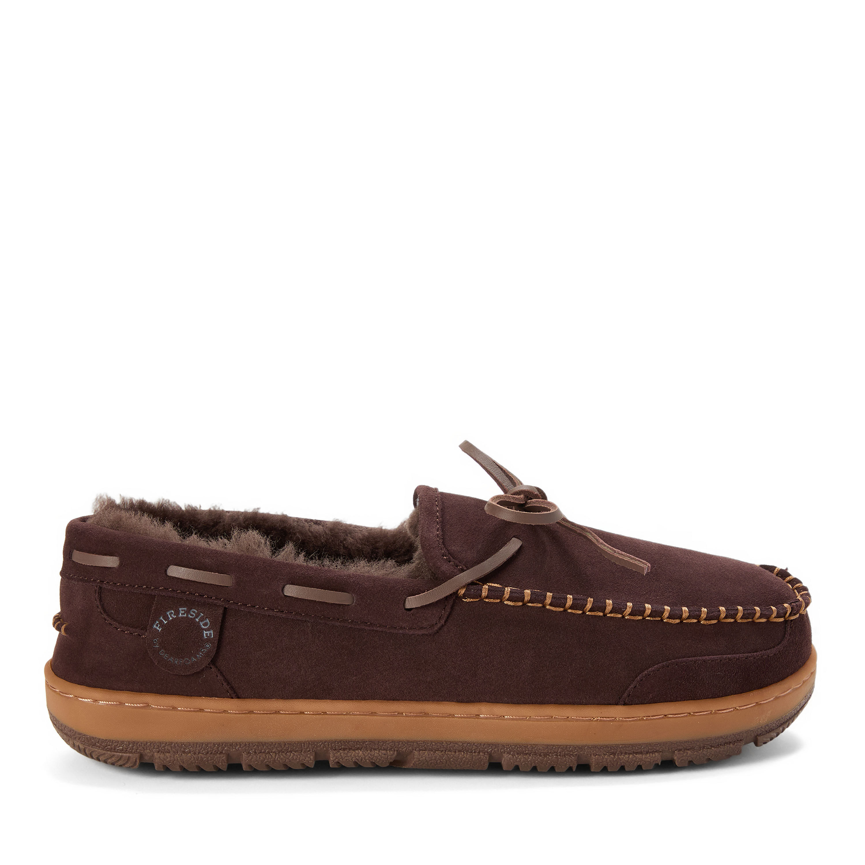 Men's Fireside by Dearfoams Forster Genuine Shearling Moc With Stitching