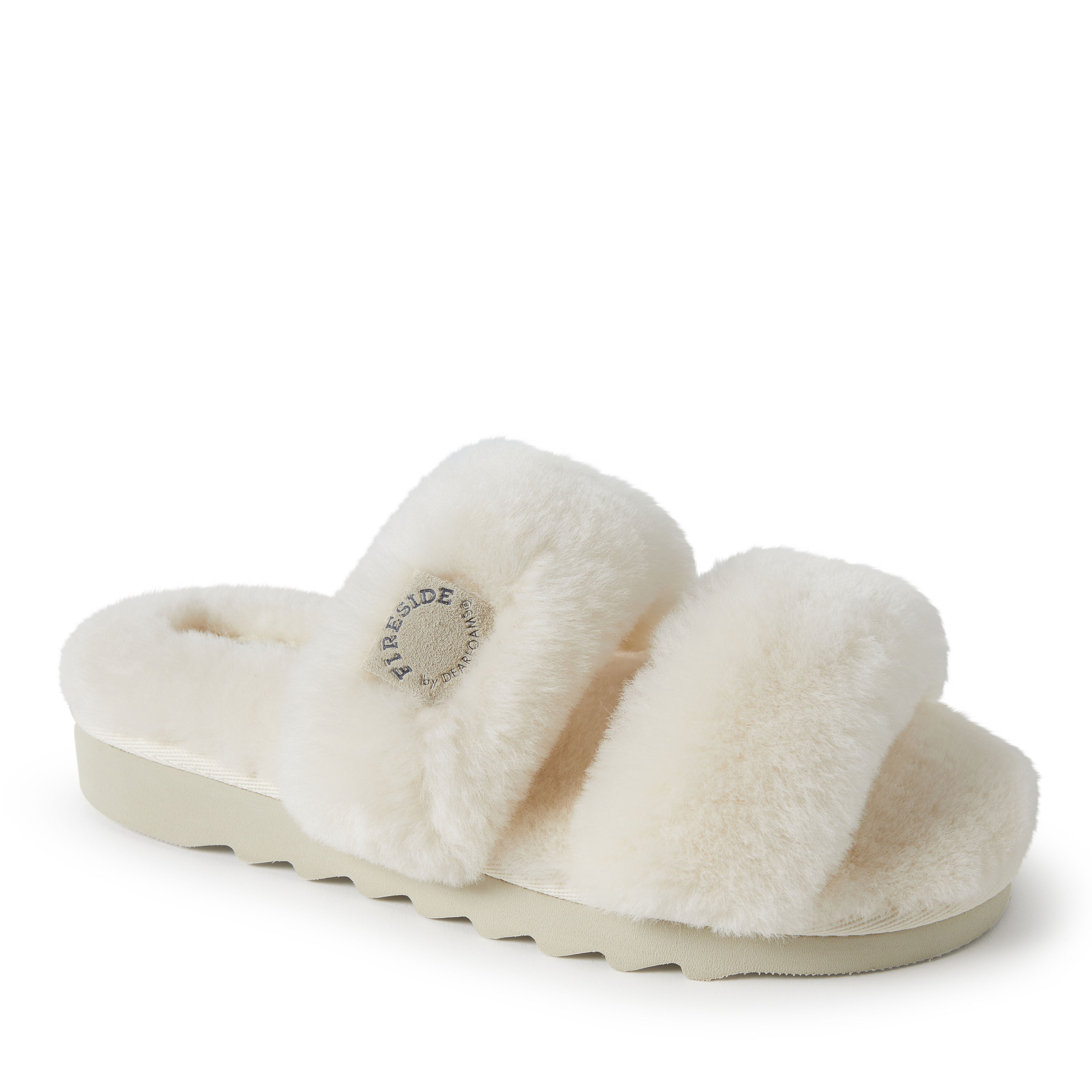 Women s Fireside by Dearfoams Benalla Shearling Double Band Slide
