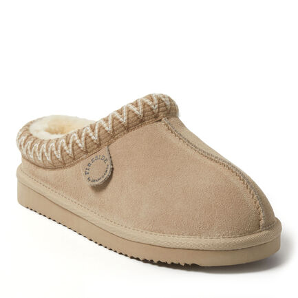 Women's Fireside by Dearfoams Greta Genuine Shearling Clog With Taping