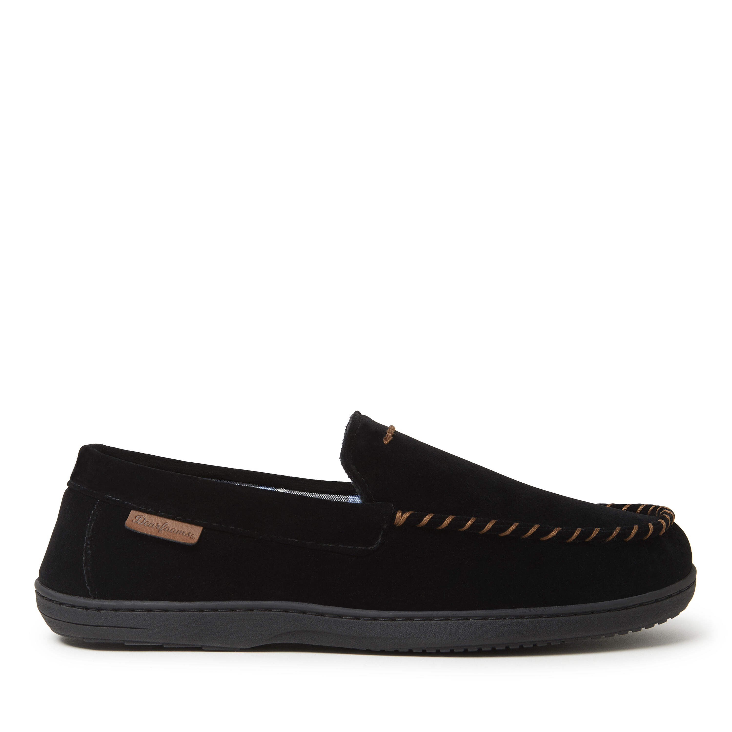 Men's Jason Leather Inspired Microsuede Moccasin with Plaid Lining Slipper