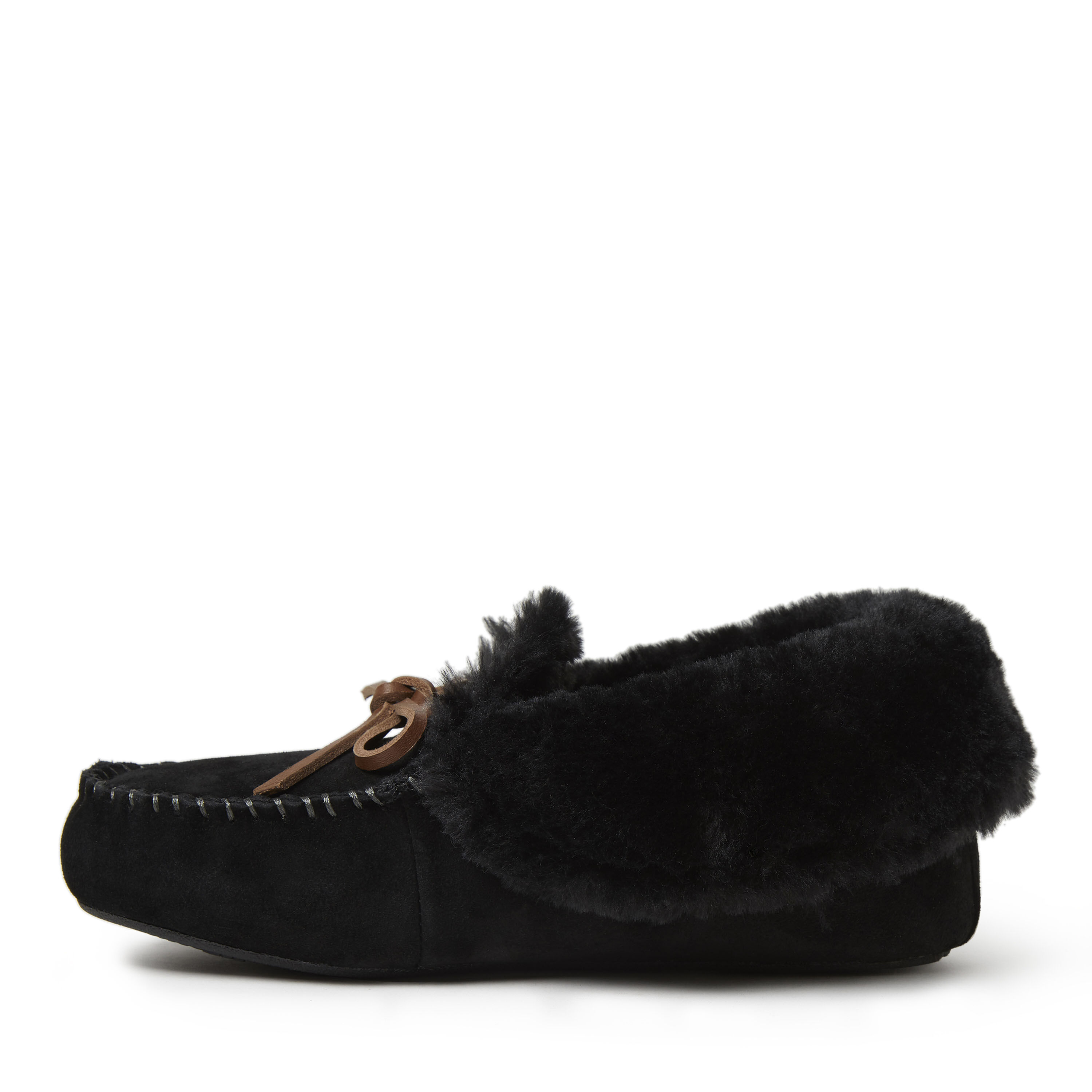 Women's Genuine Suede Foldover Moccasin with Tie Slipper