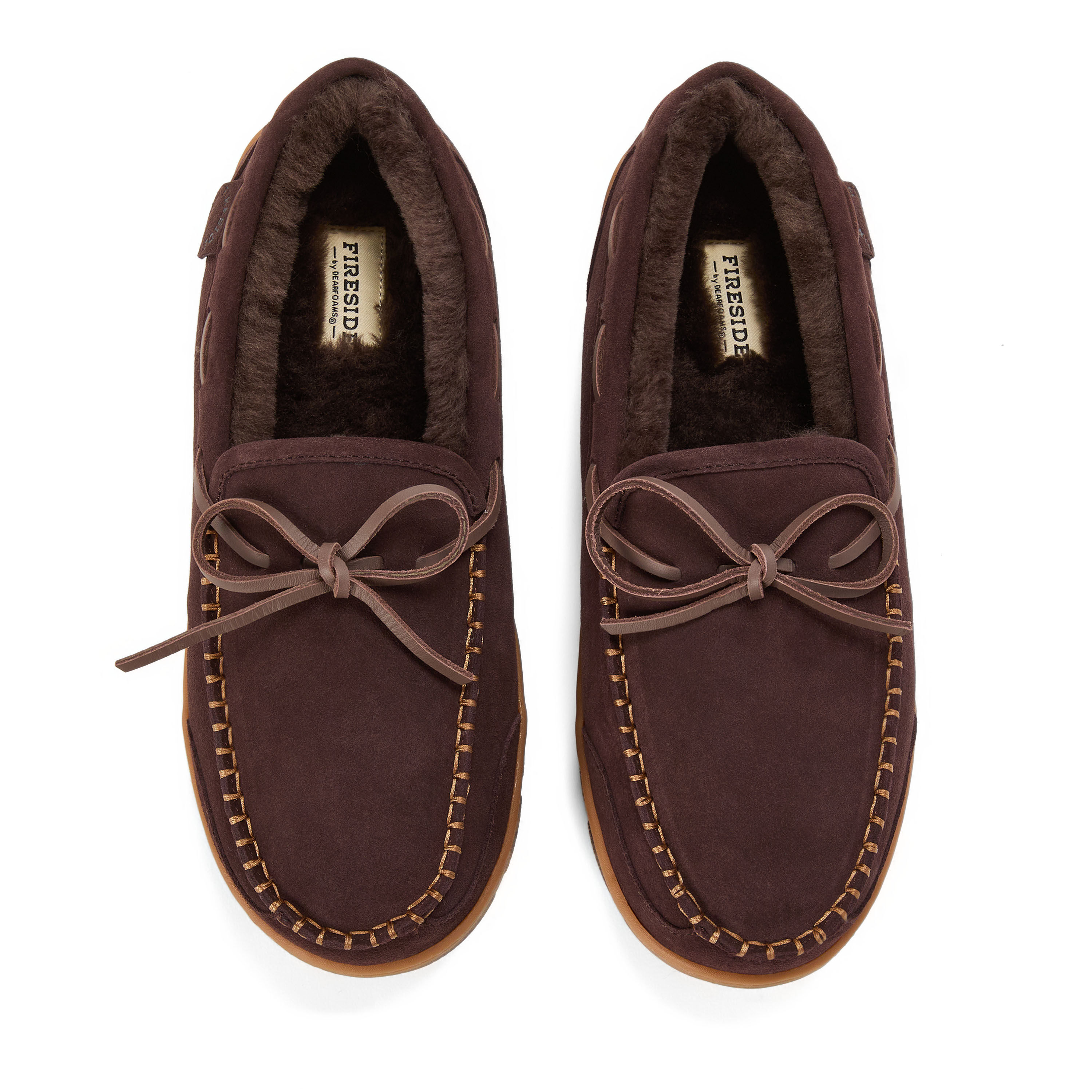 Men's Fireside by Dearfoams Forster Genuine Shearling Moc With Stitching