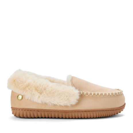 Dluxe By Dearfoams Women’s Chestnut Shearling Moc Sneakers – Cozy Slip-Ons With Laces, Made In USA
