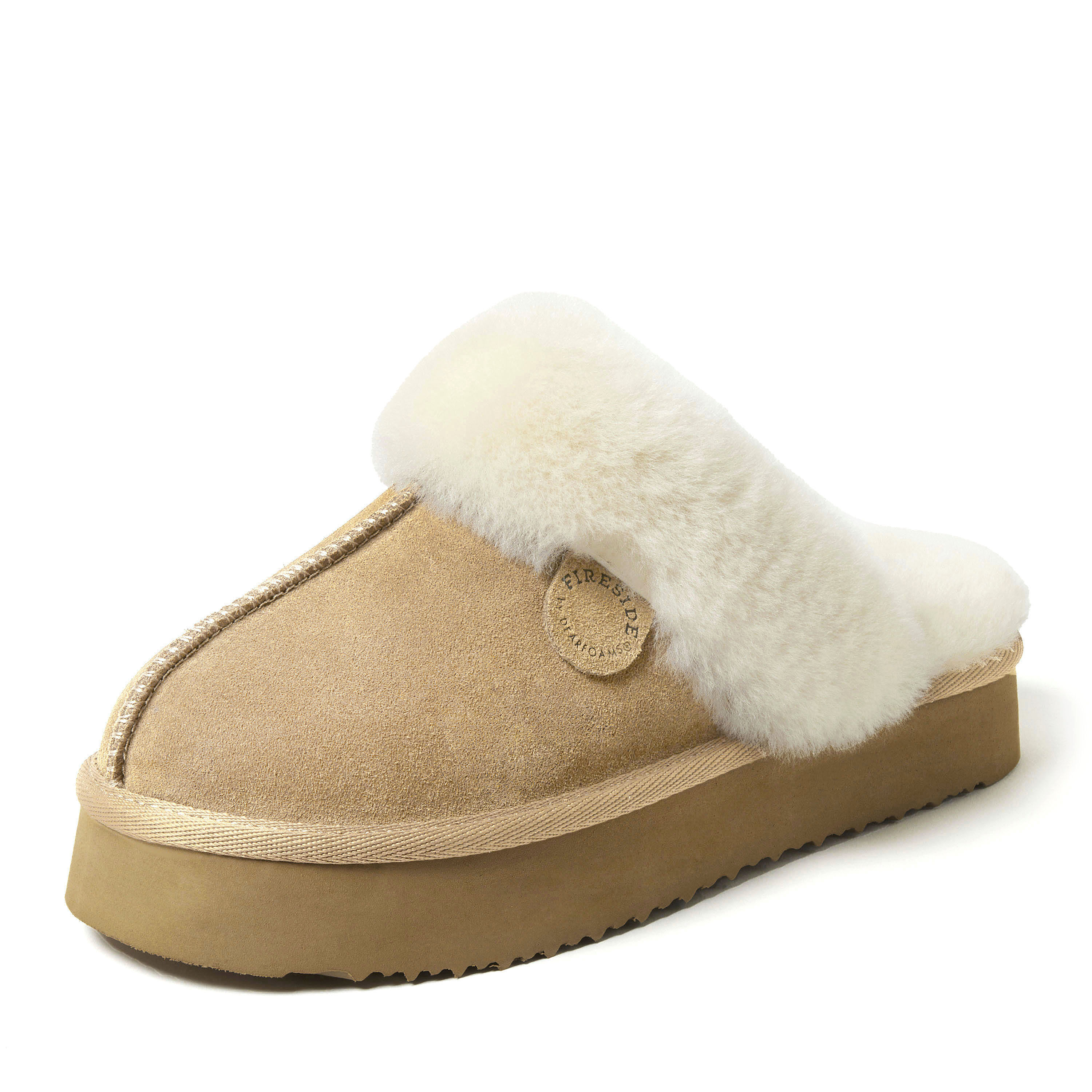 Women's Fireside by Dearfoams Melton Genuine Shearling Platform Scuff