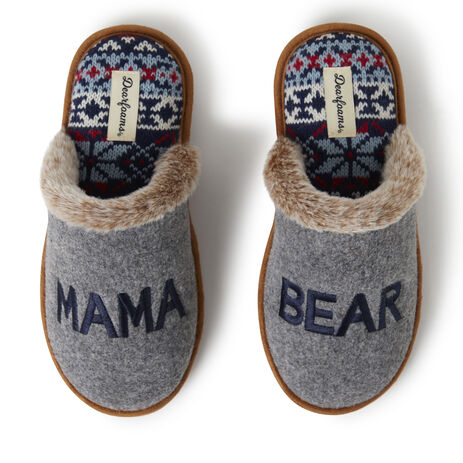Women's Grey Felted Mama Bear Scuff Slippers