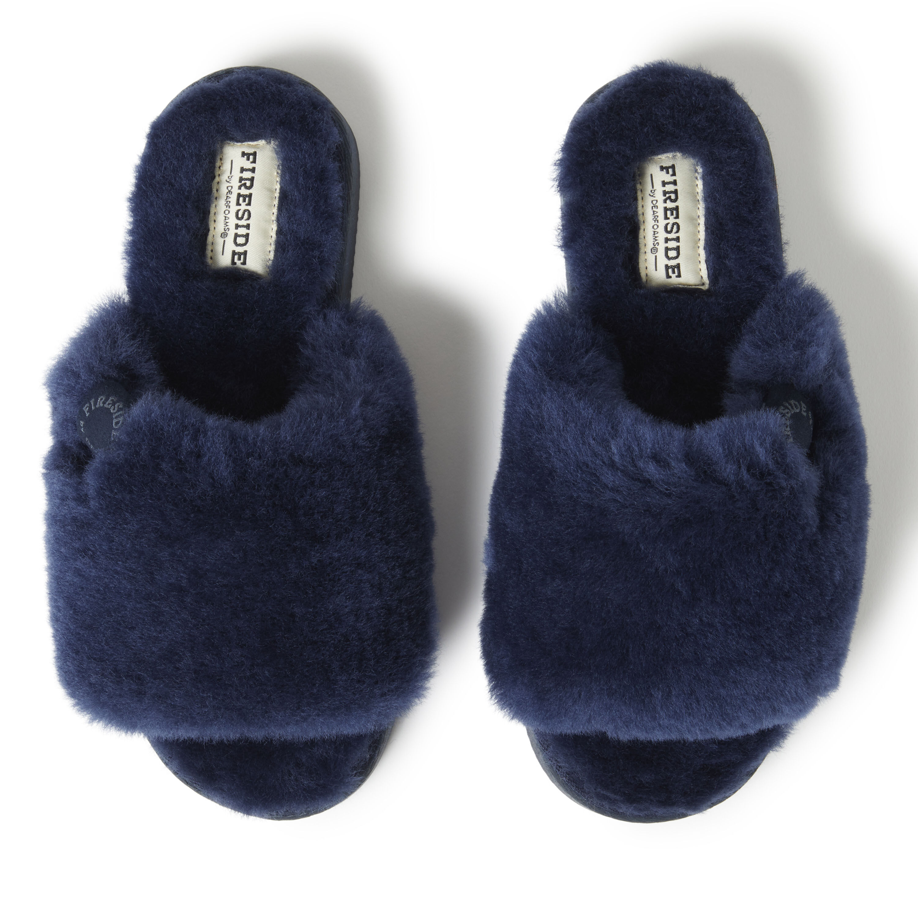 Women's Fireside by Dearfoams Cairns Genuine Shearling Slide Slipper with Metallic Suede Trim