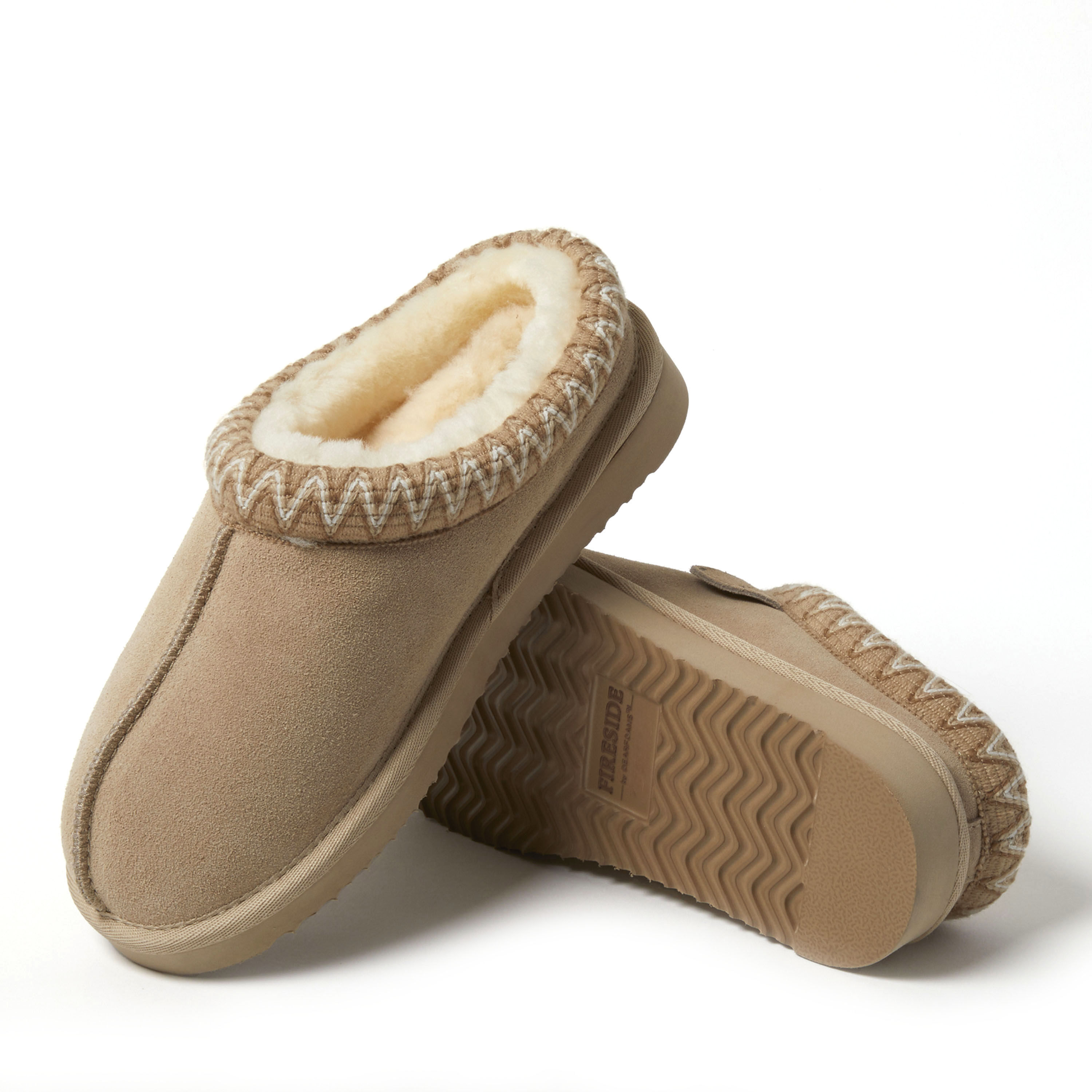 Women's Fireside by Dearfoams Greta Genuine Shearling Clog With Taping - Water Resistant