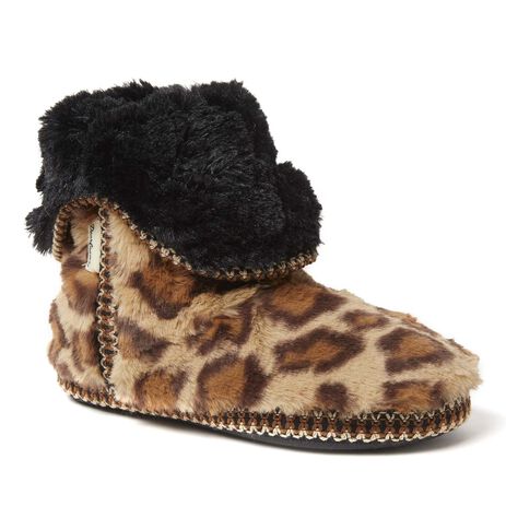Leopard Dearfoams Women's Beth Furry Foldover Boot Slipper