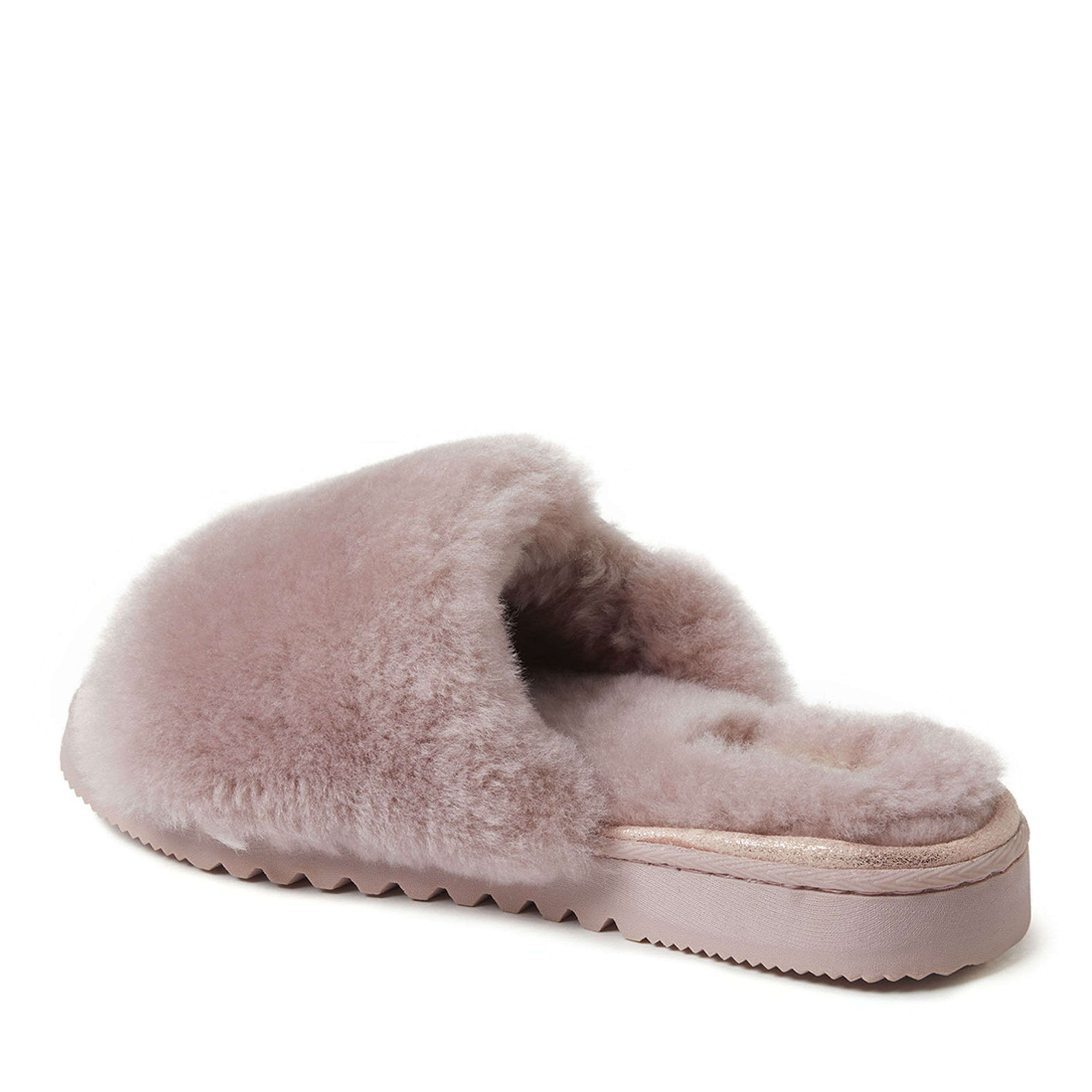 Women's Fireside by Dearfoams Cairns Genuine Shearling Slide Slipper with Metallic Suede Trim