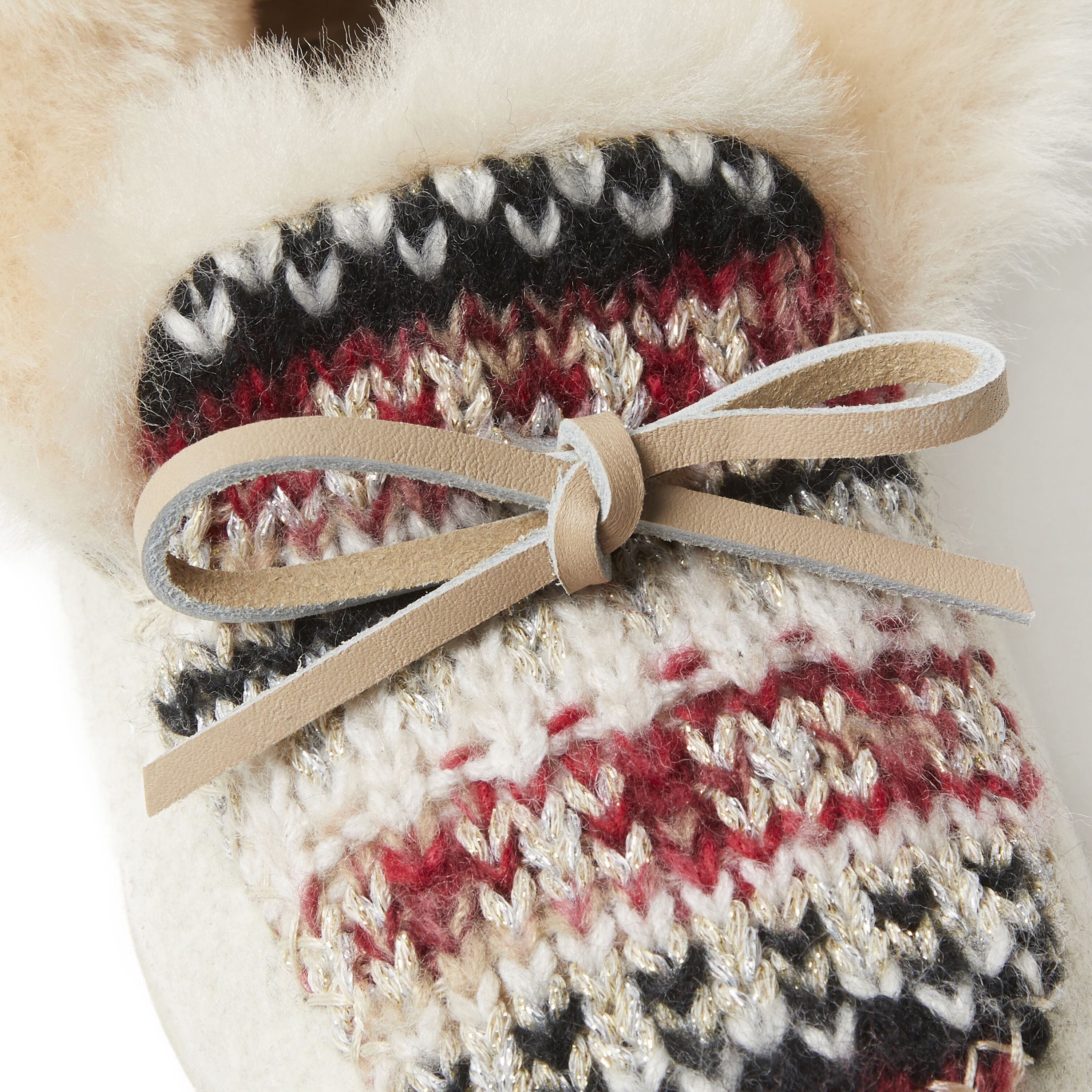 Women's Brisbane Sparkle Fairisle Knit, Microwool and Genuine Shearling Foldover Moccasin Slipper with Tie