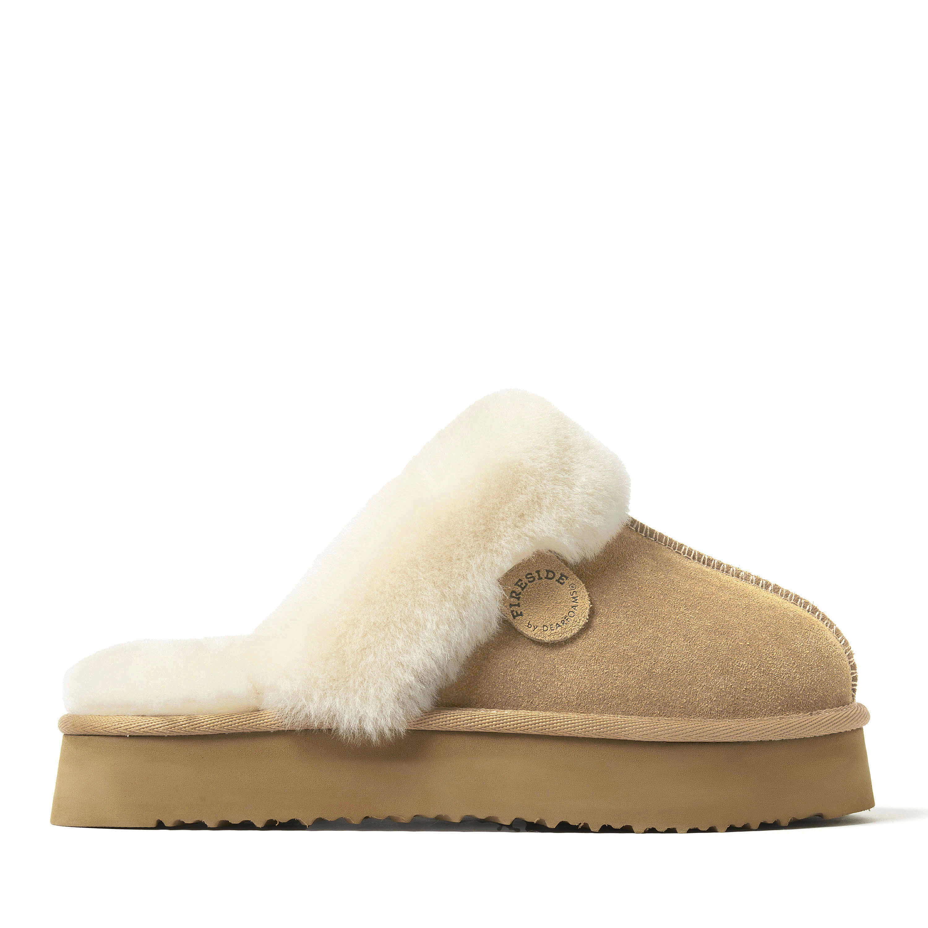 Women's Fireside by Dearfoams Melton Genuine Shearling Platform Scuff