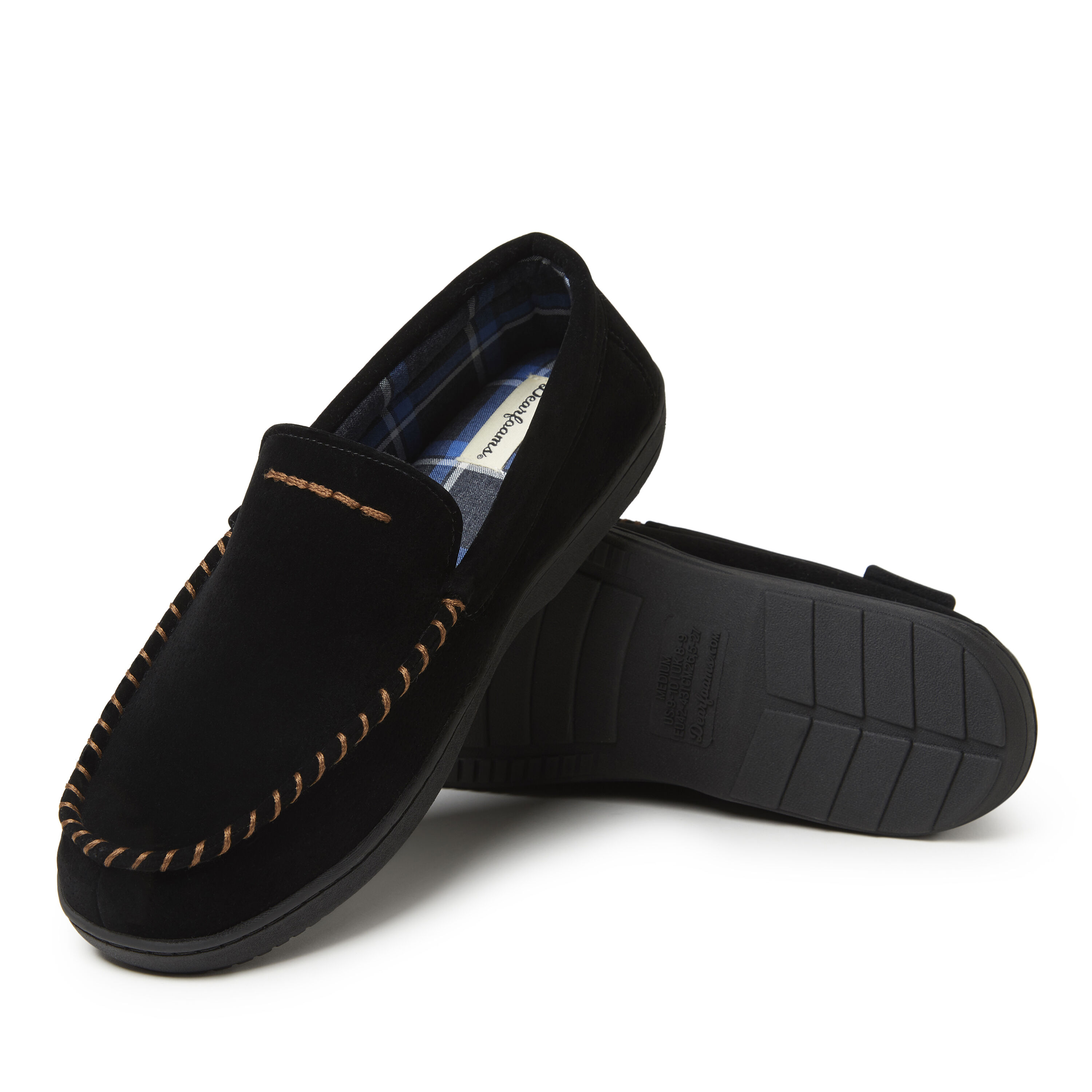 Men's Jason Leather Inspired Microsuede Moccasin with Plaid Lining Slipper
