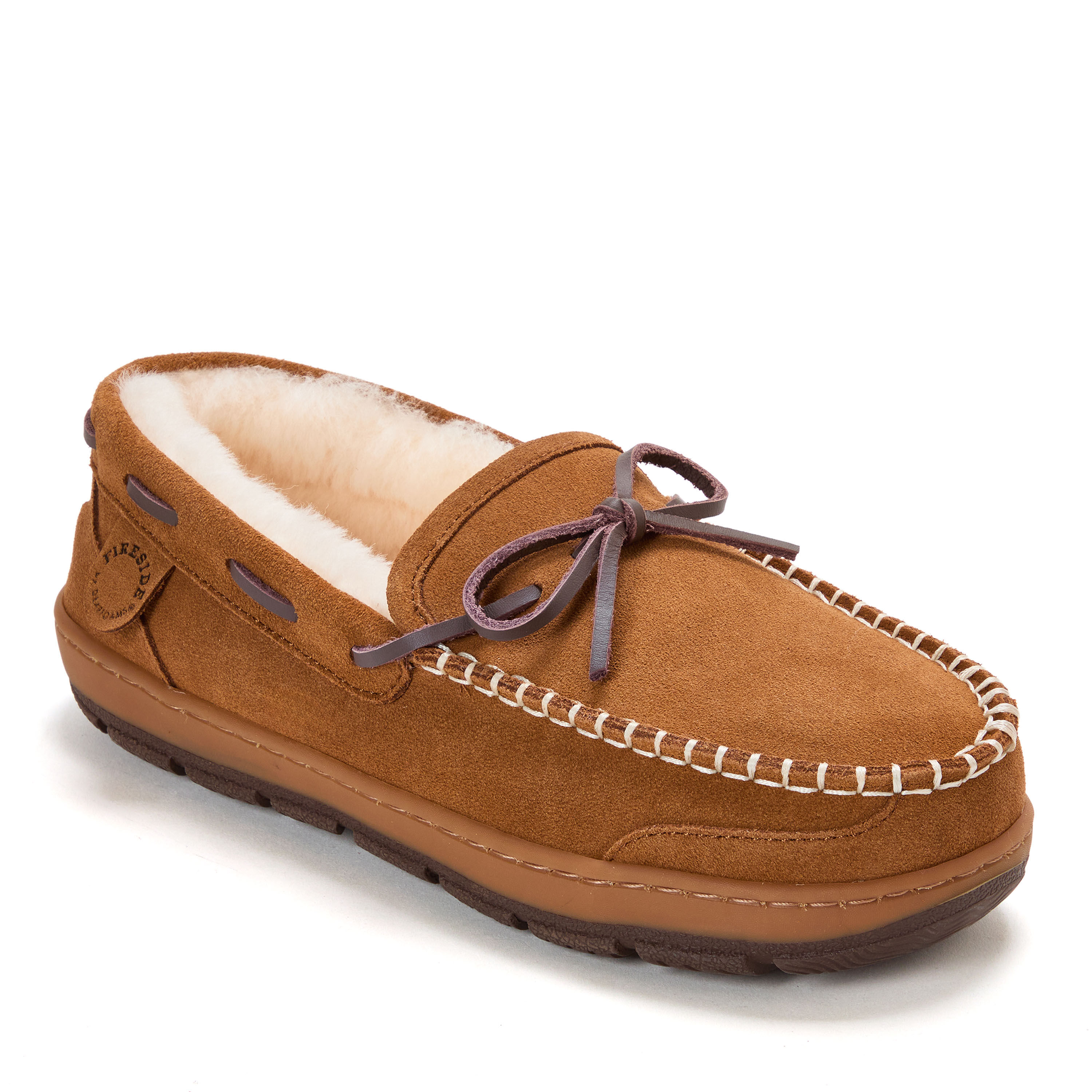 Men's Fireside by Dearfoams Forster Genuine Shearling Moc With Stitching
