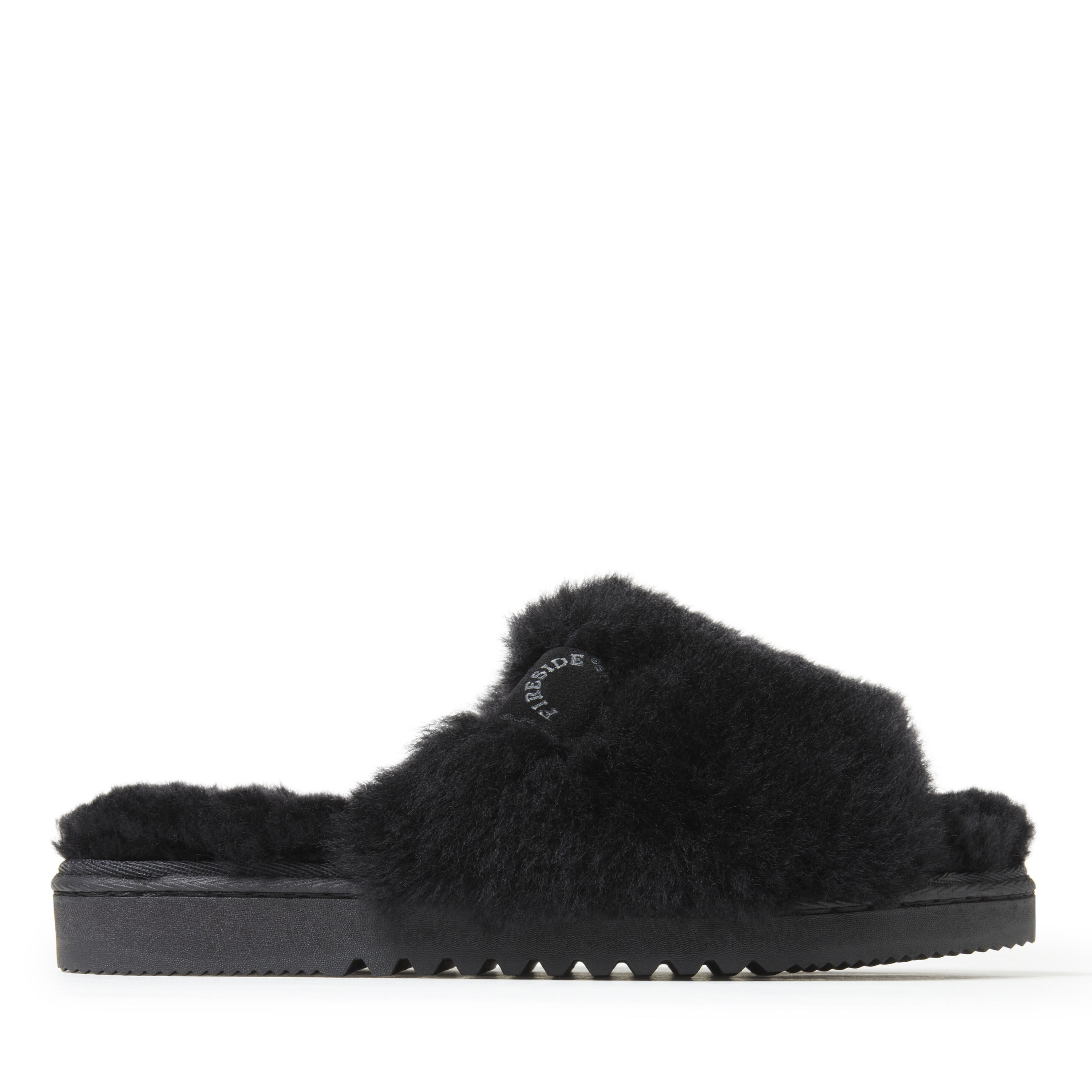 Women's Fireside by Dearfoams Cairns Genuine Shearling Slide Slipper with Metallic Suede Trim