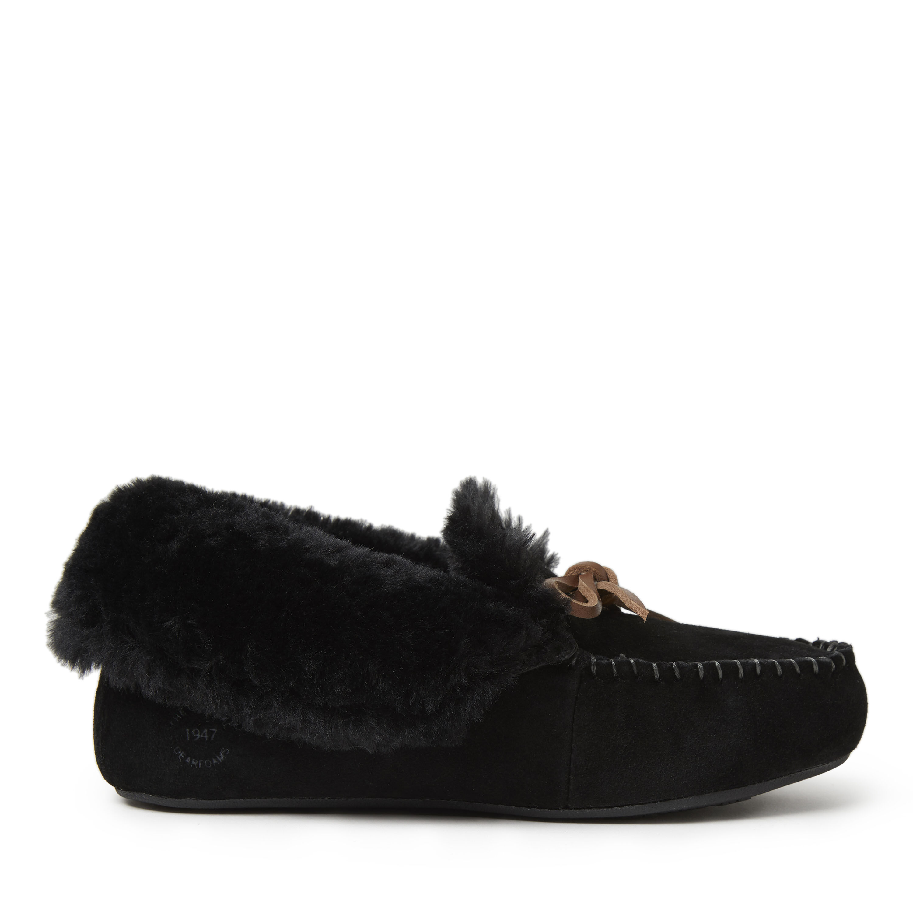 Women's Genuine Suede Foldover Moccasin with Tie Slipper