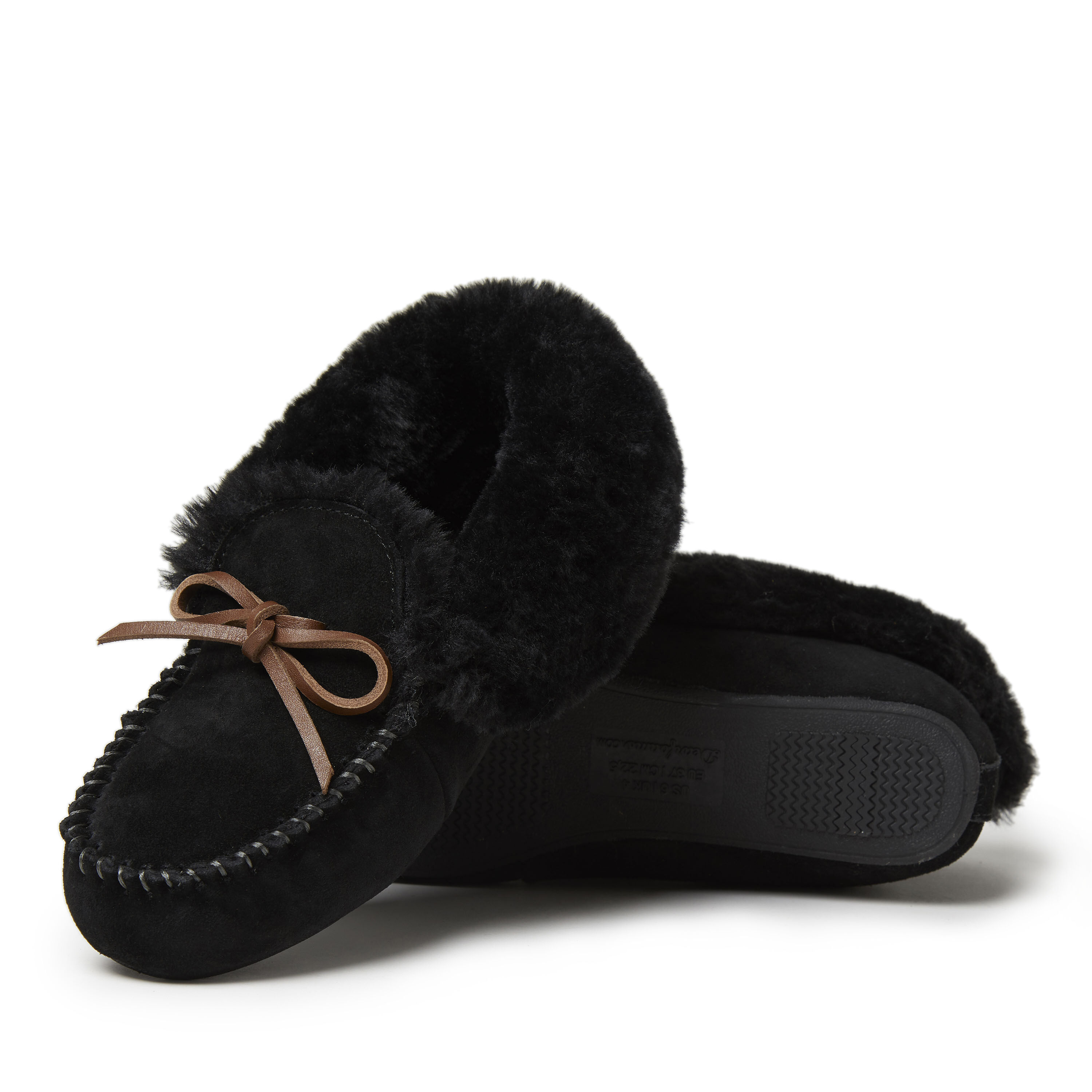 Women's Genuine Suede Foldover Moccasin with Tie Slipper