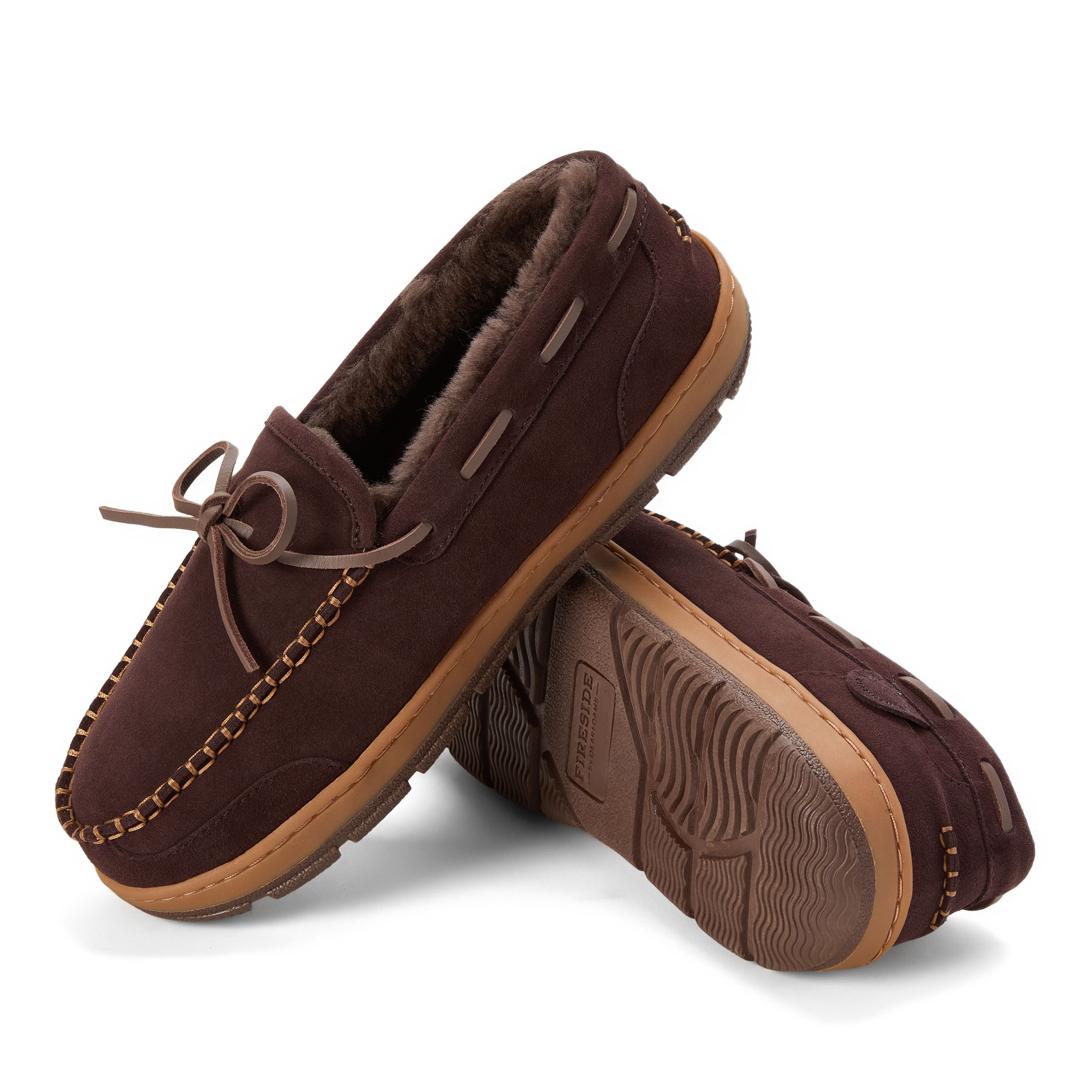 Men's Fireside by Dearfoams Forster Genuine Shearling Moc With Stitching