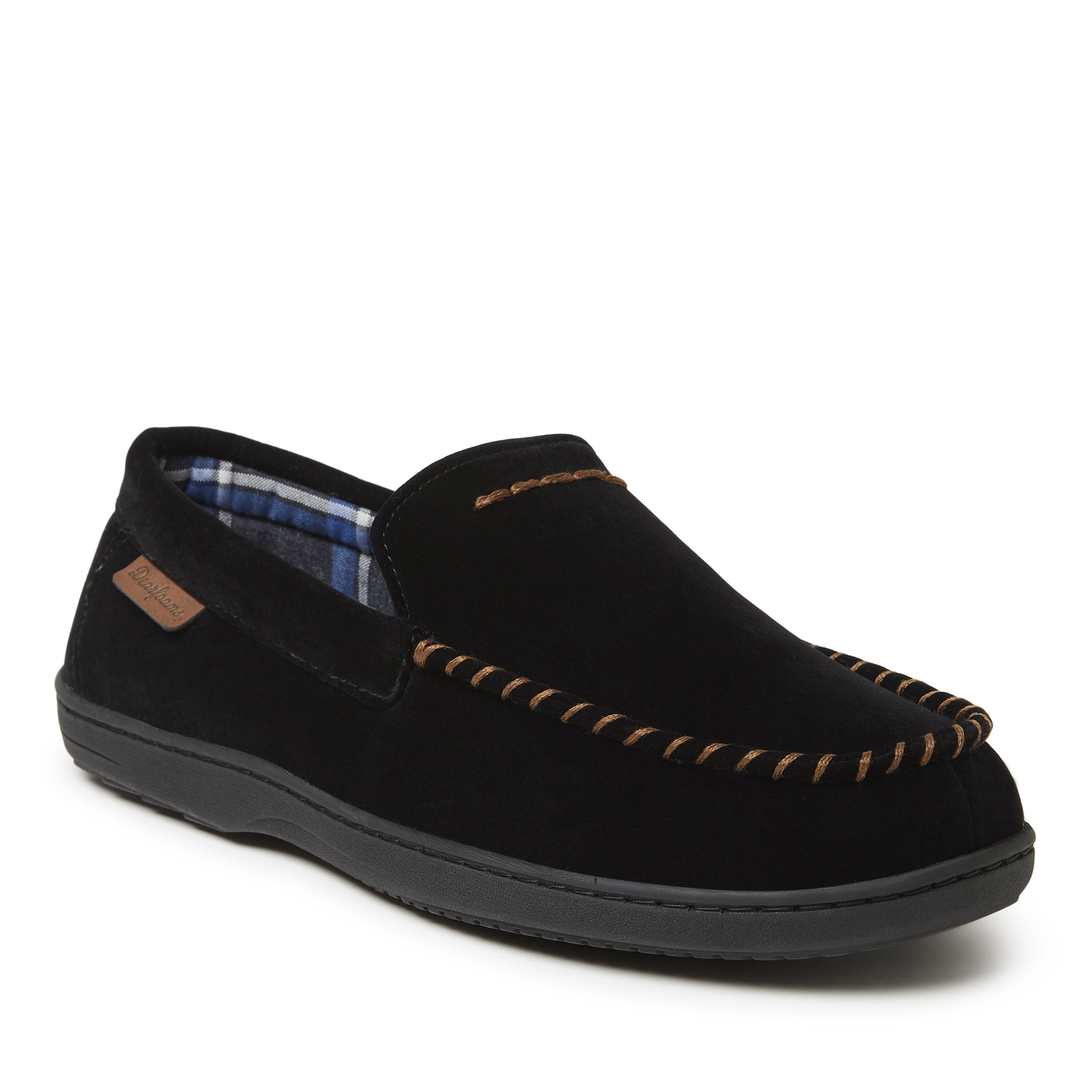 Men's Jason Leather Inspired Microsuede Moccasin with Plaid Lining Slipper