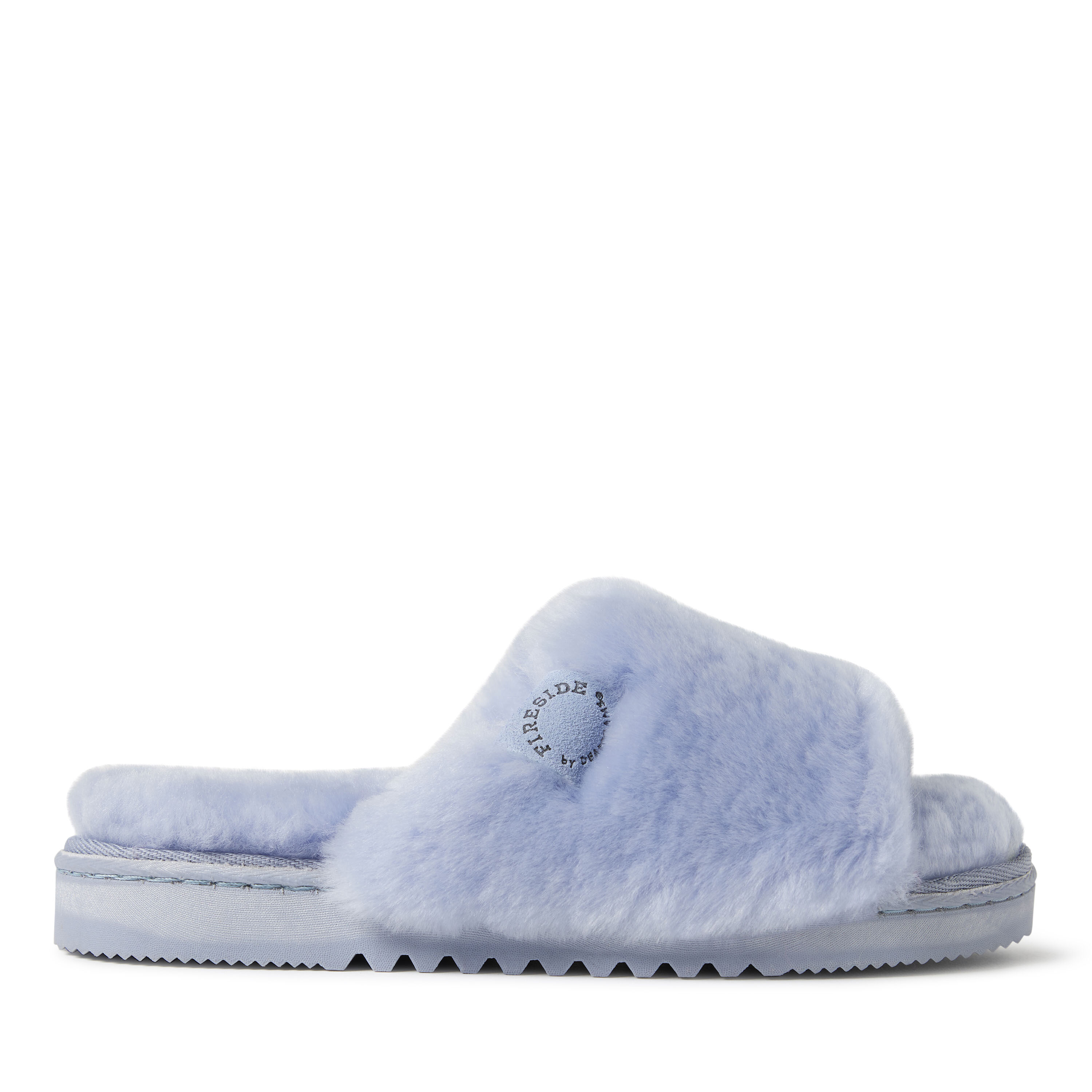 Women's Fireside by Dearfoams Cairns Genuine Shearling Slide Slipper with Metallic Suede Trim