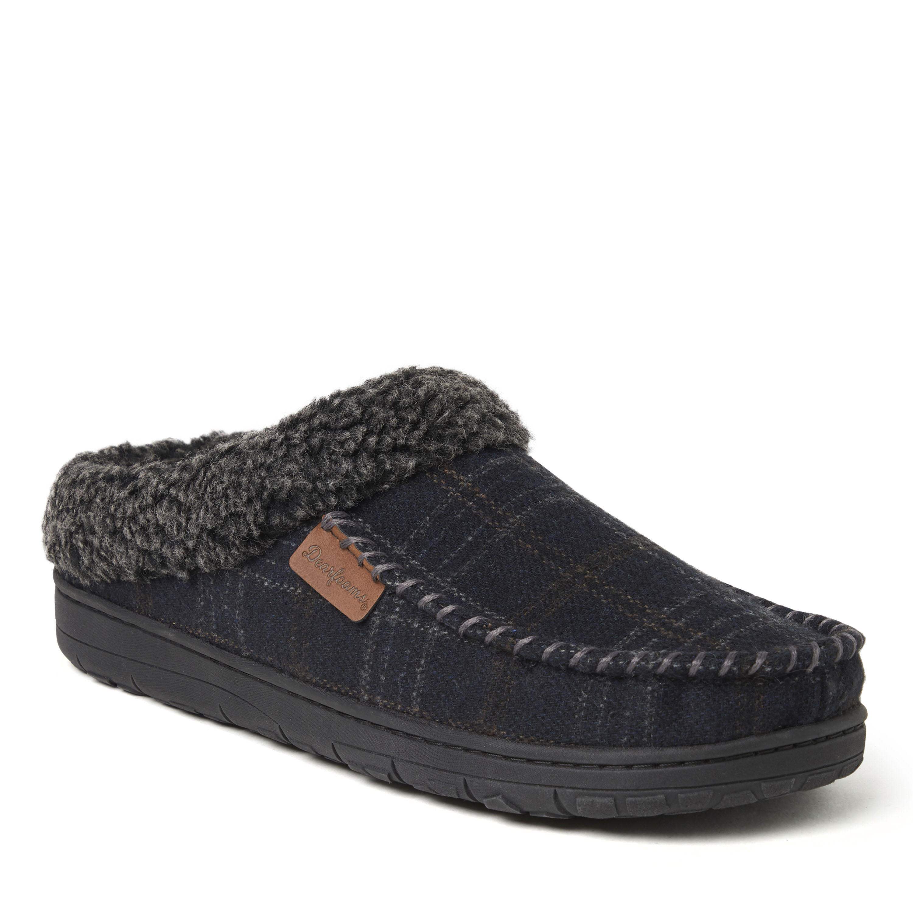 Men's dearfoams microsuede sales whipstitch trim clog slippers