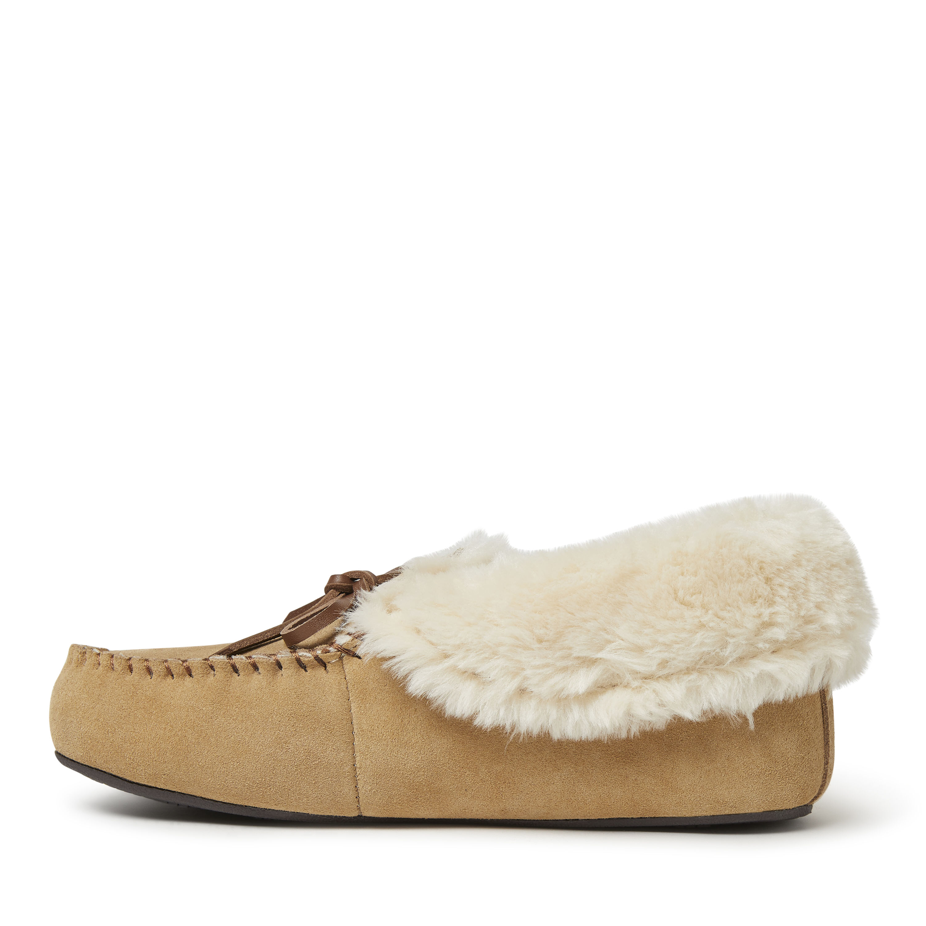 Women's Genuine Suede Foldover Moccasin with Tie Slipper