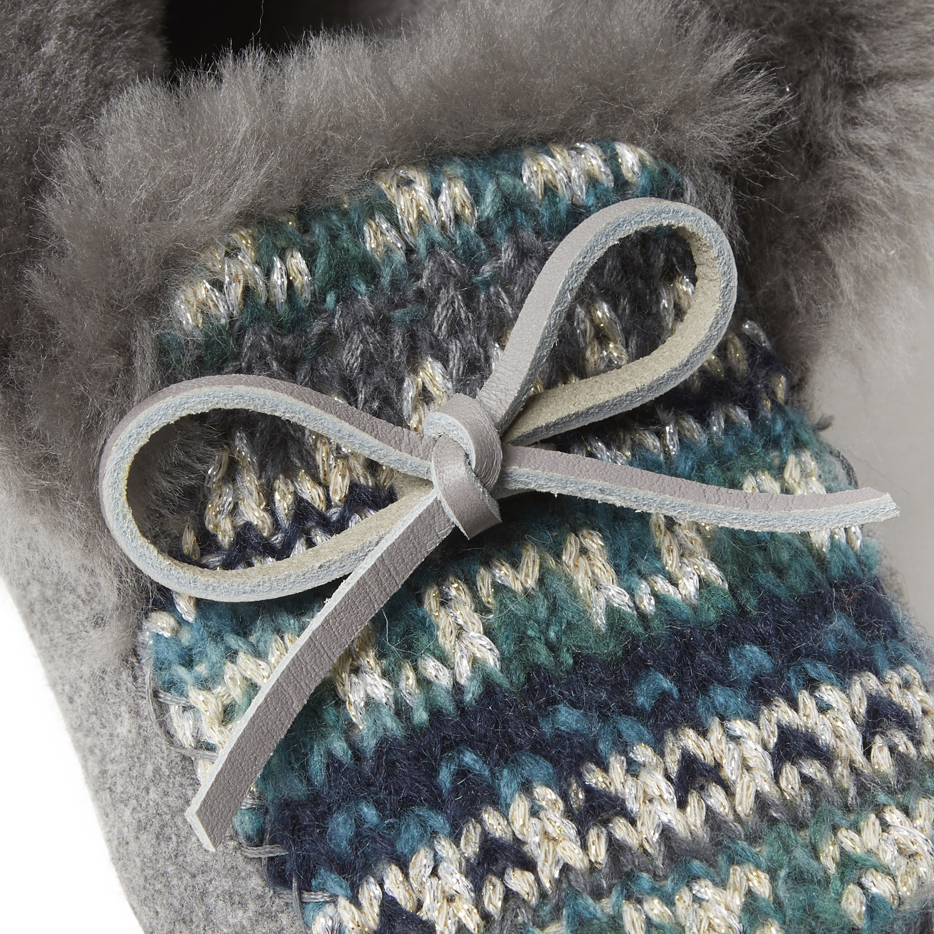 Women's Brisbane Sparkle Fairisle Knit, Microwool and Genuine Shearling Foldover Moccasin Slipper with Tie