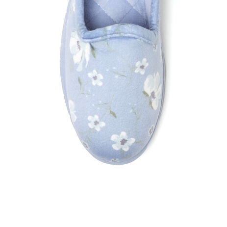 Dearfoams Women's Micro Velour Embroidered Closed Back Slippers - Cozy House Shoes With Memory Foam