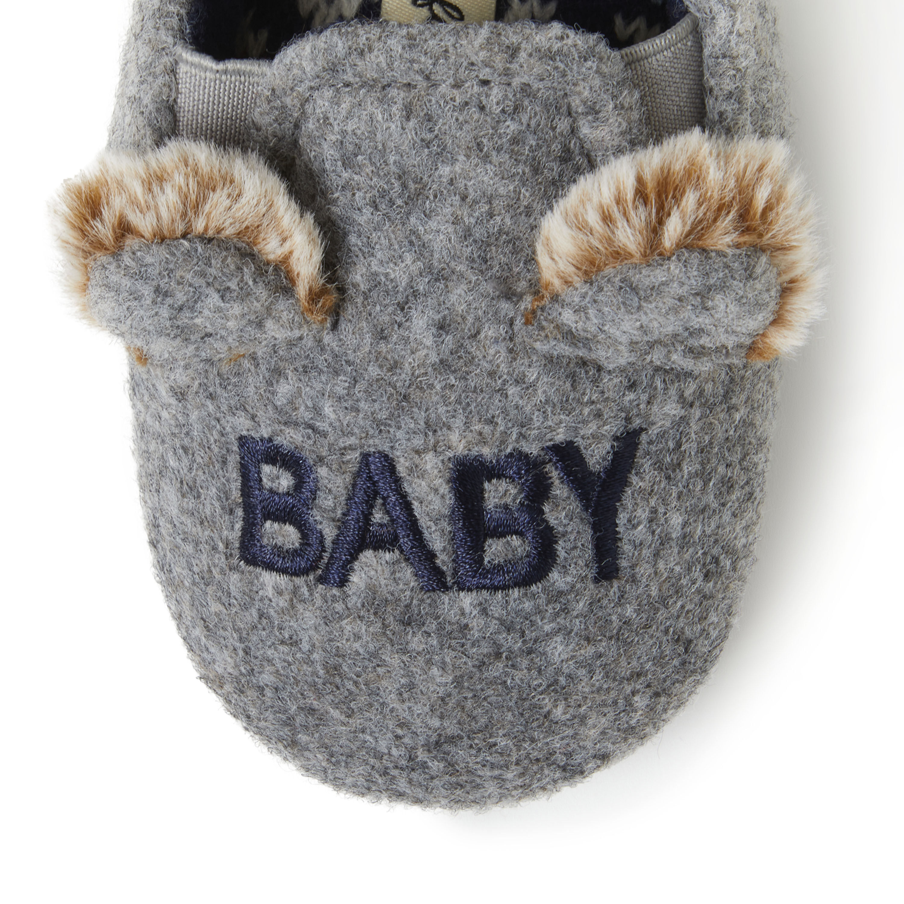 Grey Felted Baby Bear Closed Back Slippers