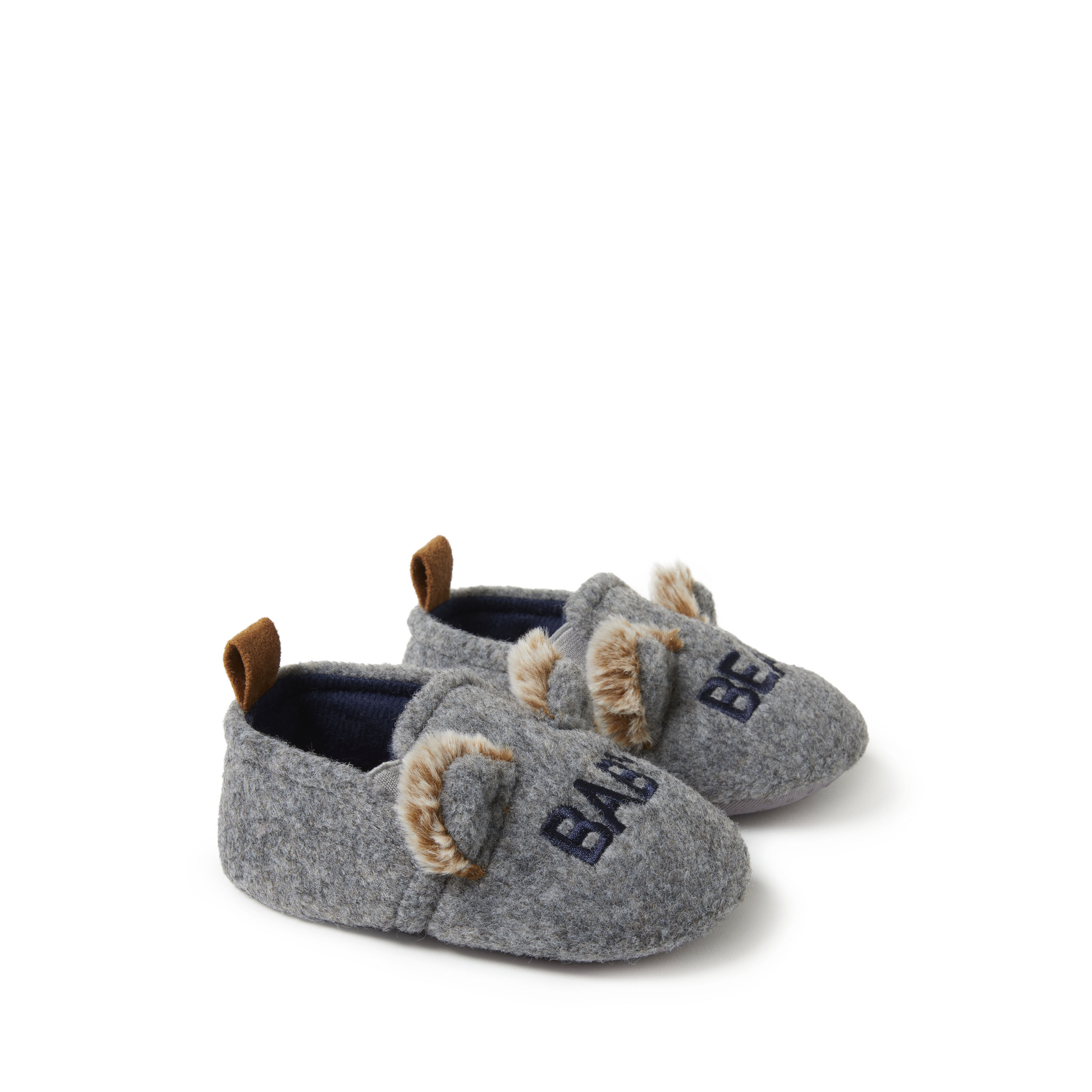 Grey Felted Baby Bear Closed Back Slippers