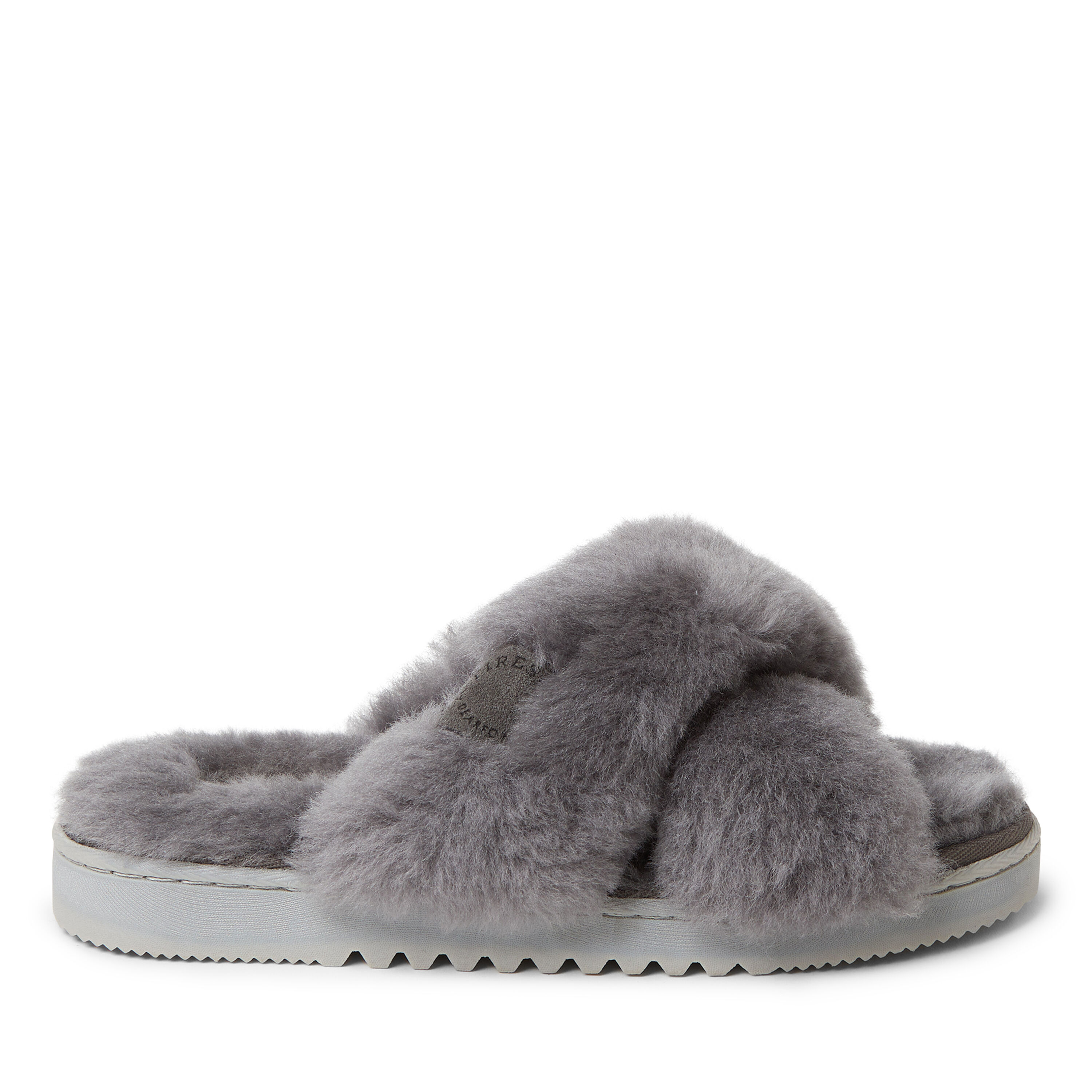 Women's Fireside By Dearfoams New Castle Genuine Shearling Cross Band Slide