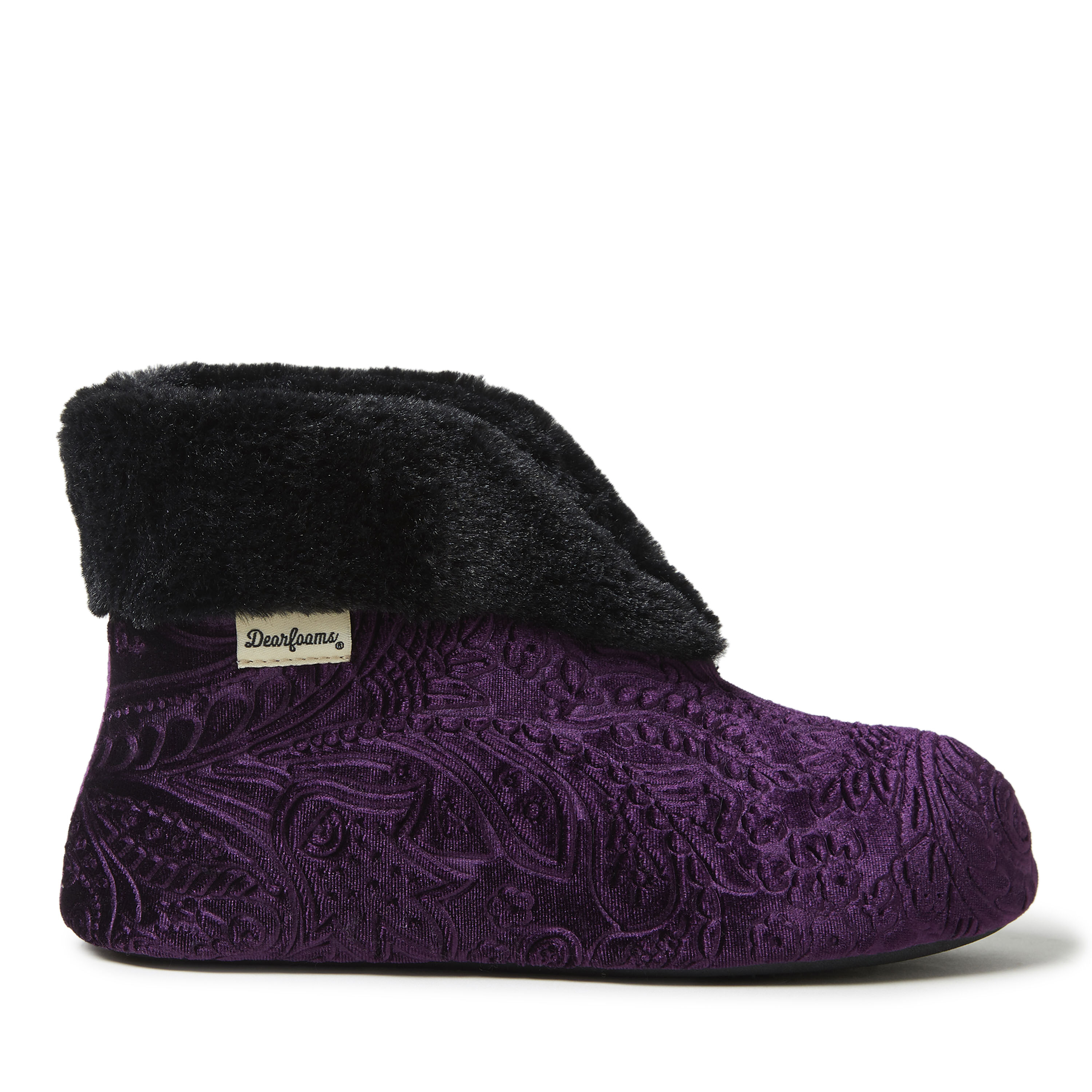 Dearfoams women's velour store bootie with boa flat