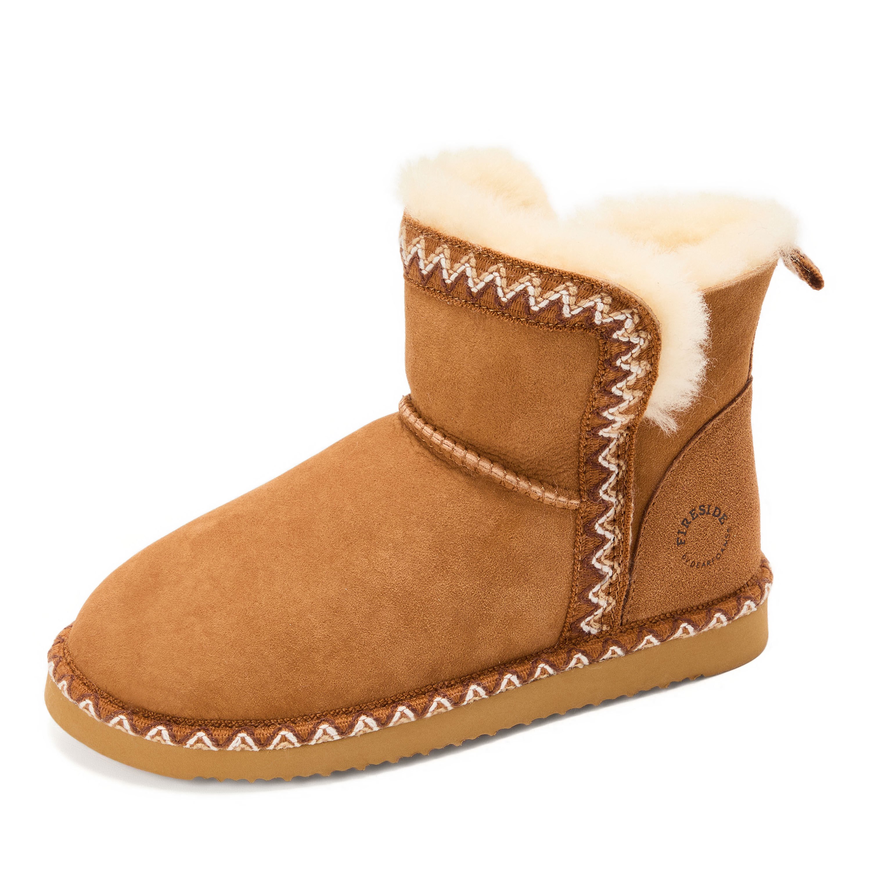 Women's Fireside by Dearfoams Perth Genuine Shearling Fold Down Bootie With Taping